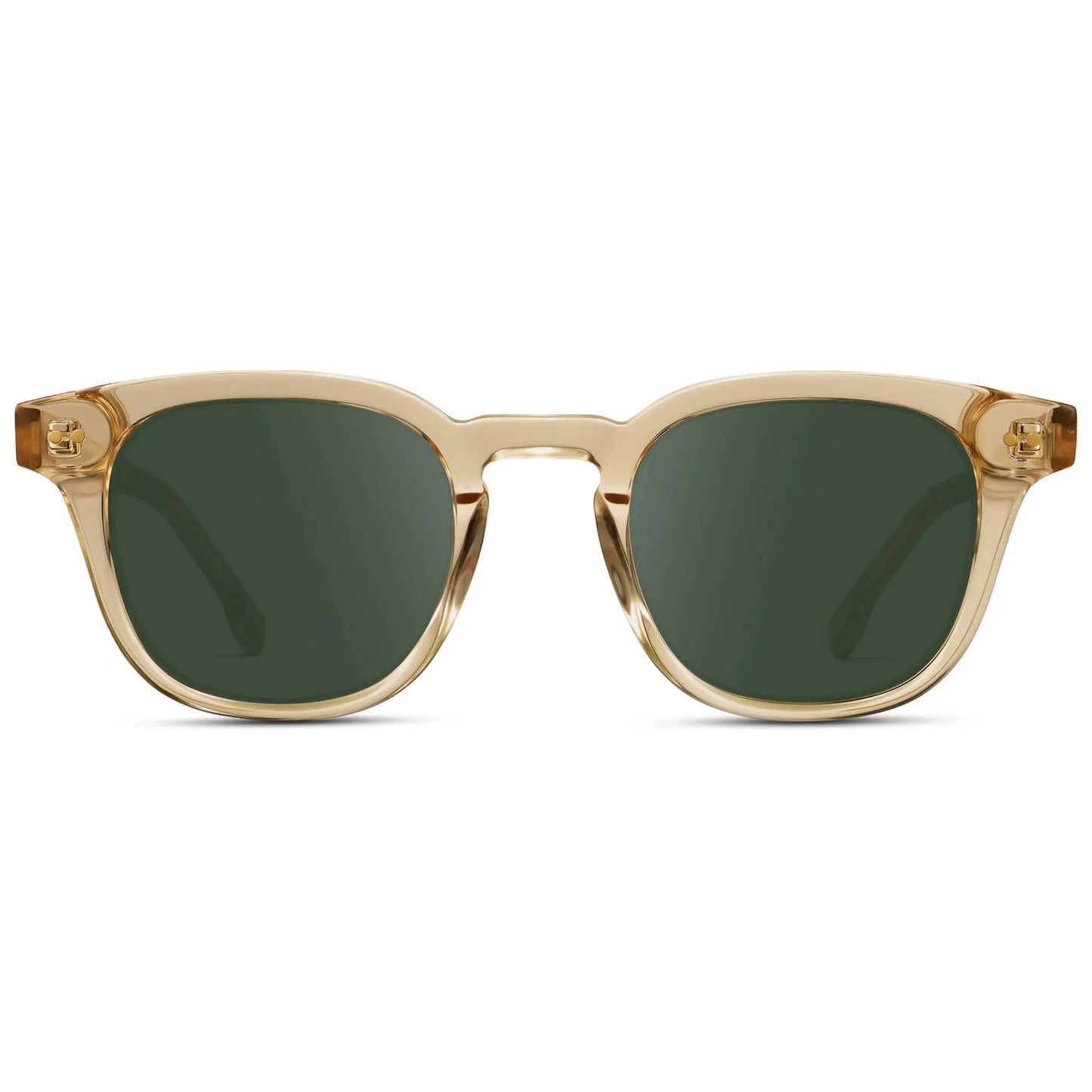 Crystal Champagne / G15 || Front view of Men's Square Prescription Sunglasses with Crystal Yellow Acetate Frame and Green Prescription Lenses