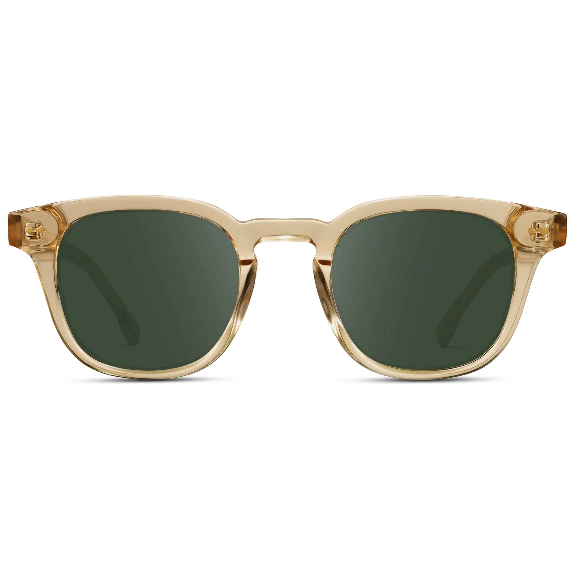 Crystal Champagne / G15 || Front view of Men's Square Prescription Sunglasses with Crystal Yellow Acetate Frame and Green Prescription Lenses