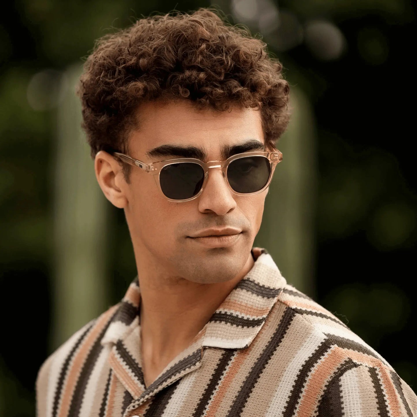 Crystal Champagne / G15 Lens || Men's Square Prescription Sunglasses with Crystal Yellow Acetate Frame and Green Prescription Lenses