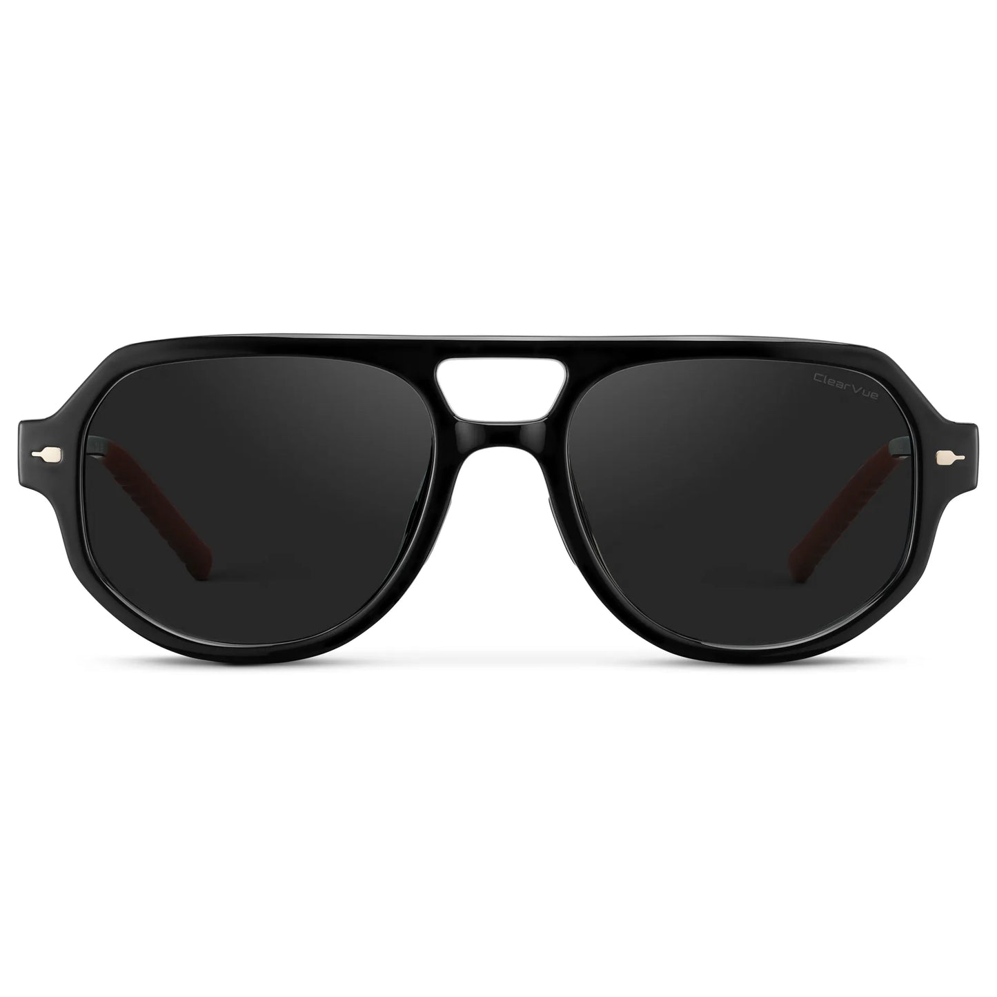 Black / Black Lens || Men's Geometric Aviator Sunglasses with Black Frame and Black Lens on a white background