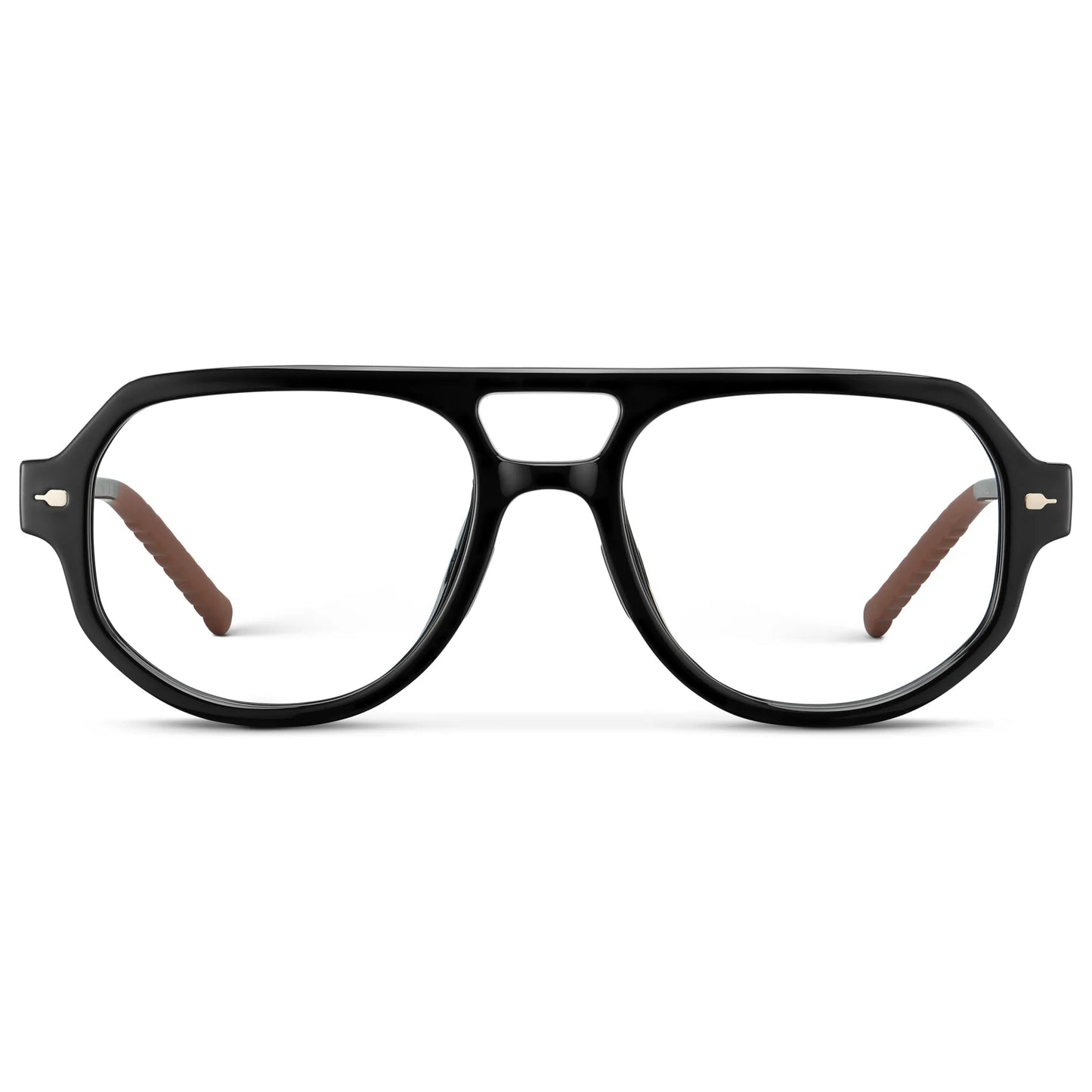 Black || Men's Geometric Aviator Prescription Eyeglasses with Black Frame and Clear Lens on a white background