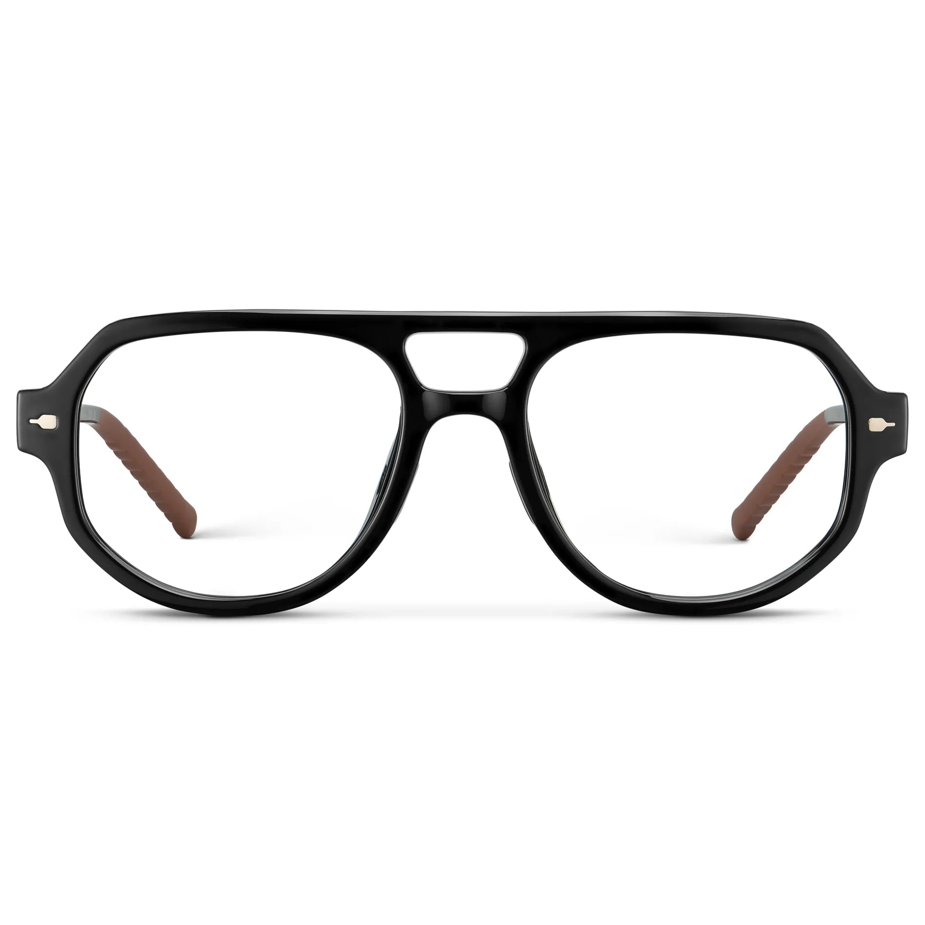 Black || Men's Geometric Aviator Prescription Eyeglasses with Black Frame and Clear Lens on a white background