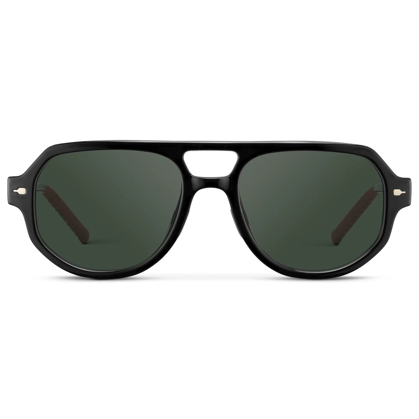 Black / G15 || Men's Geometric Aviator Prescription Sunglasses with Black Frame and Green Lens on a white background