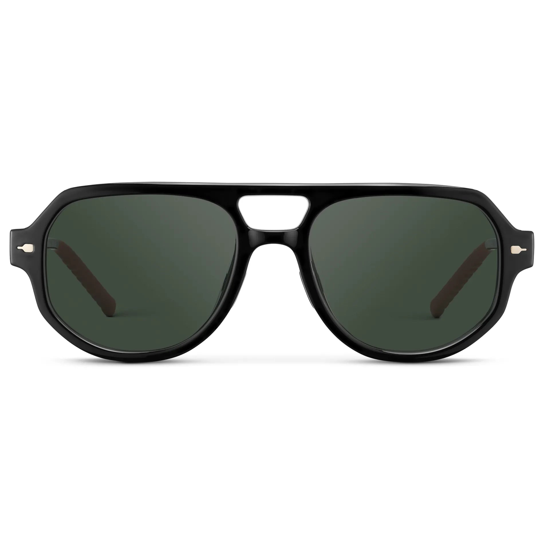 Black / G15 || Men's Geometric Aviator Prescription Sunglasses with Black Frame and Green Lens on a white background