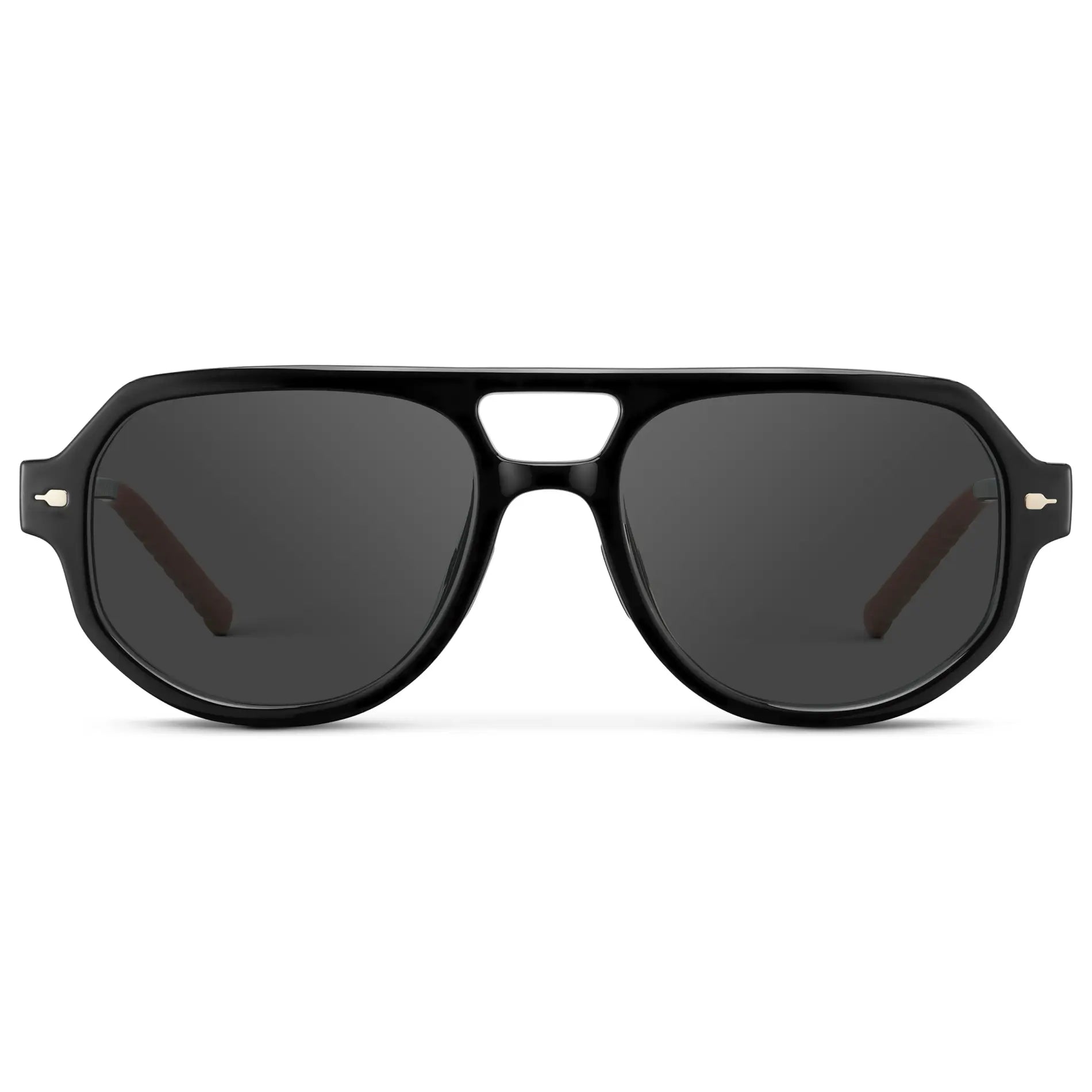 Black / Grey || Men's Geometric Aviator Prescription Sunglasses with Black Frame and Grey Lens on a white background