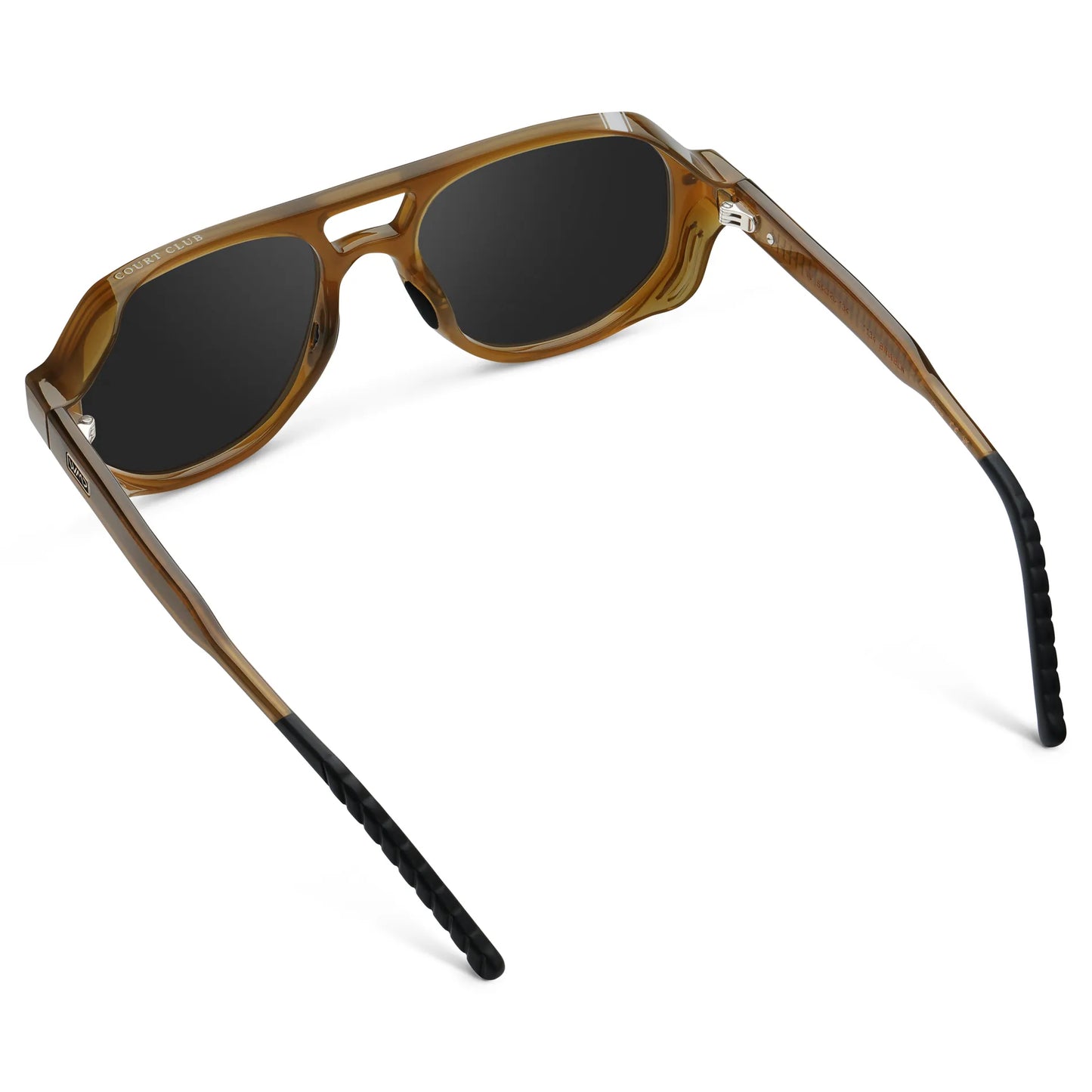 Dune Brown / Black Lens || Back view of Men's Geometric Aviator Sunglasses with Dune Brown Frame and Black Lens on a white background