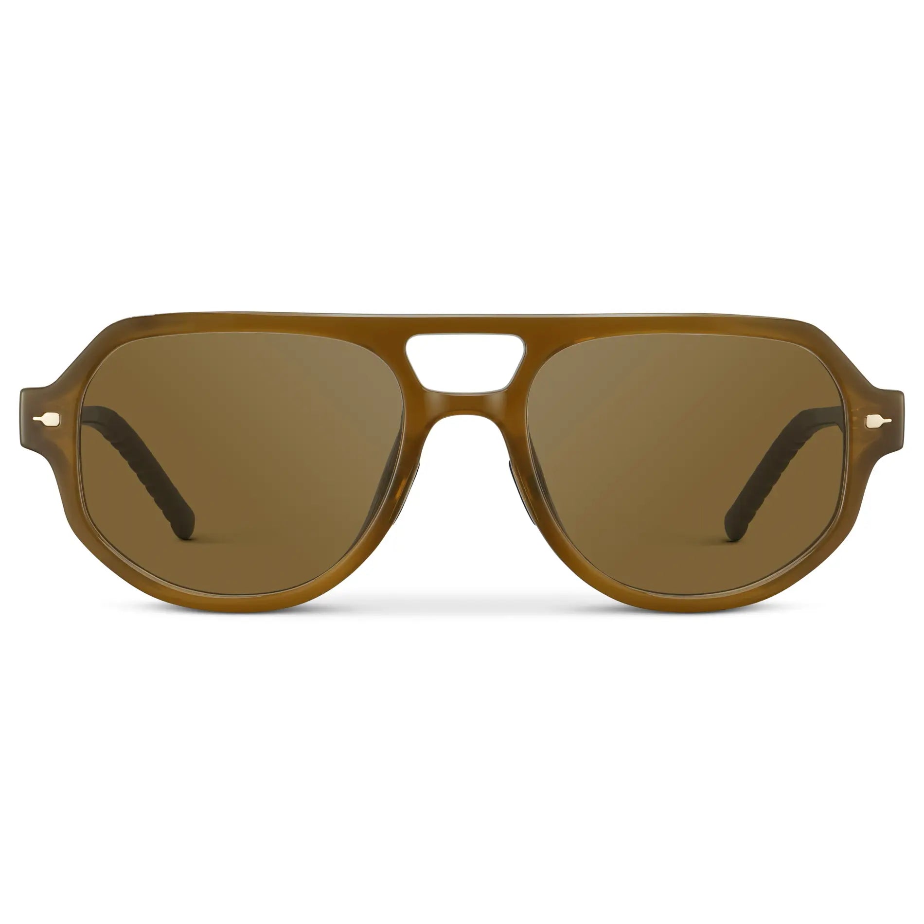 Dune Brown / Amber || Men's Geometric Aviator Prescription Sunglasses with Dune Brown Frame and Brown Lens on a white background
