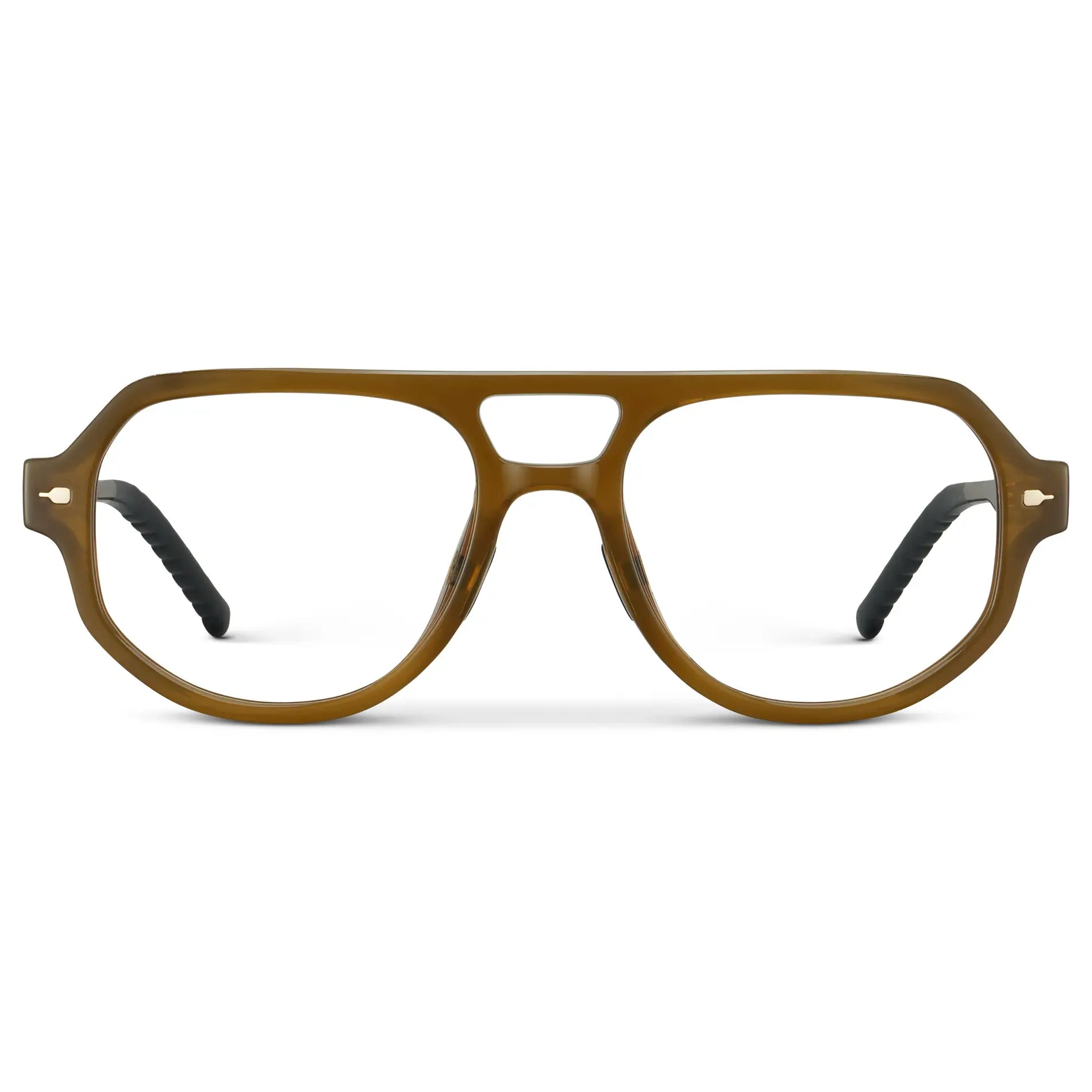 Dune Brown || Men's Geometric Aviator Prescription Eyeglasses with Dune Brown Frame and Clear Lens on a white background