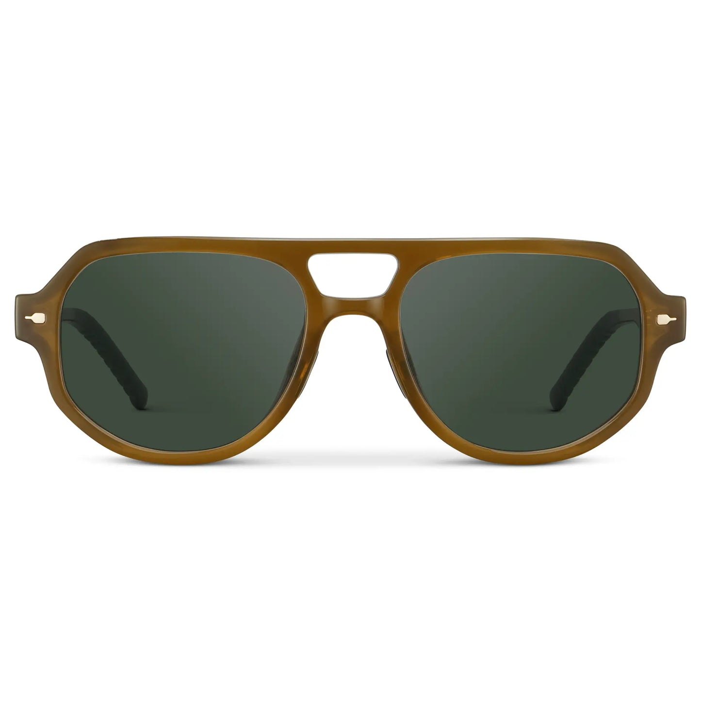 Dune Brown / G15 || Men's Geometric Aviator Prescription Sunglasses with Dune Brown Frame and Green Lens on a white background