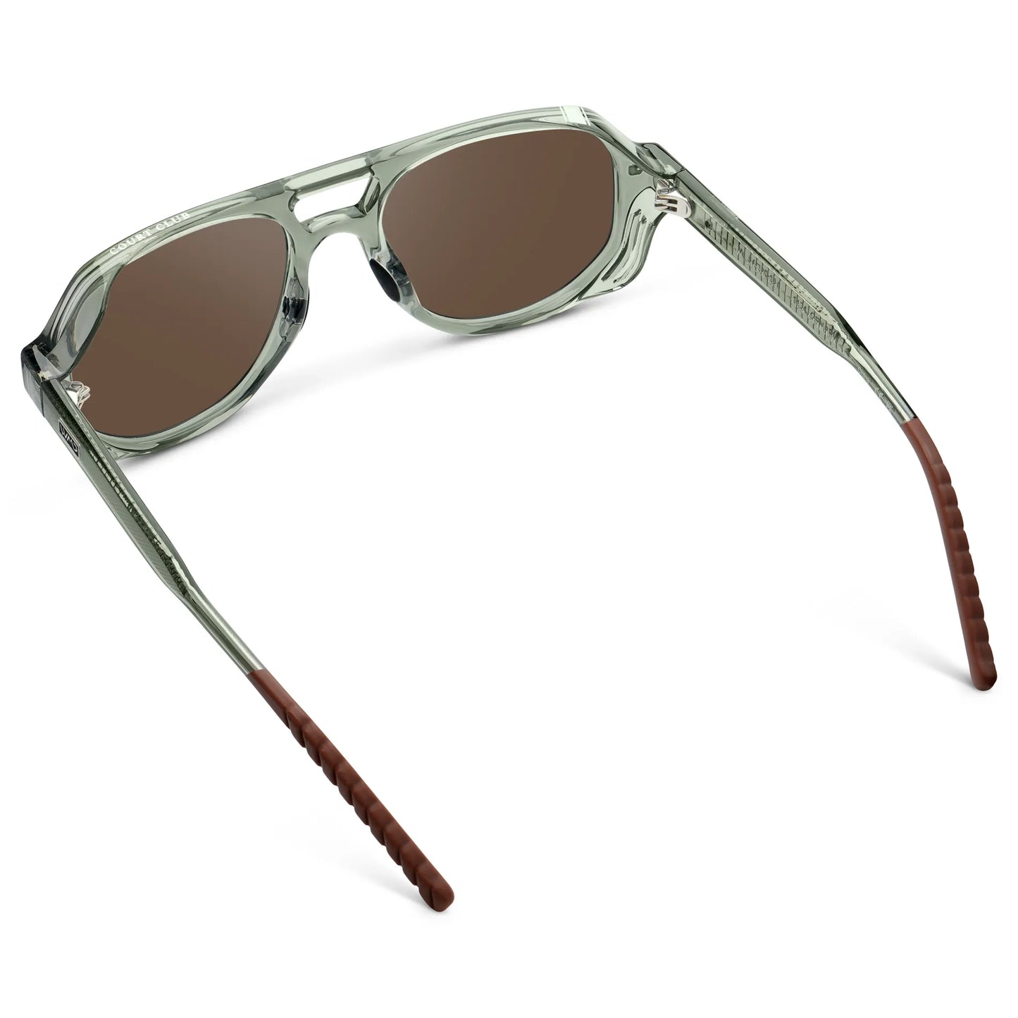 Sage Green / Brown Lens || Back view of Men's Geometric Aviator Sunglasses with Sage Green Frame and Brown Lens on a white background