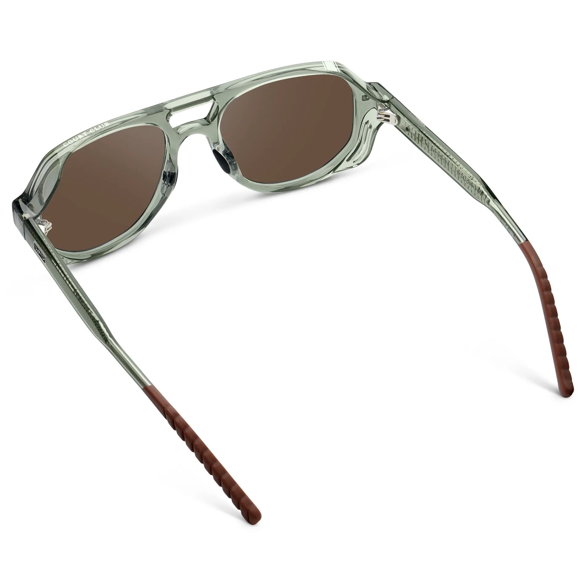 Sage Green / Brown Lens || Back view of Men's Geometric Aviator Sunglasses with Sage Green Frame and Brown Lens on a white background