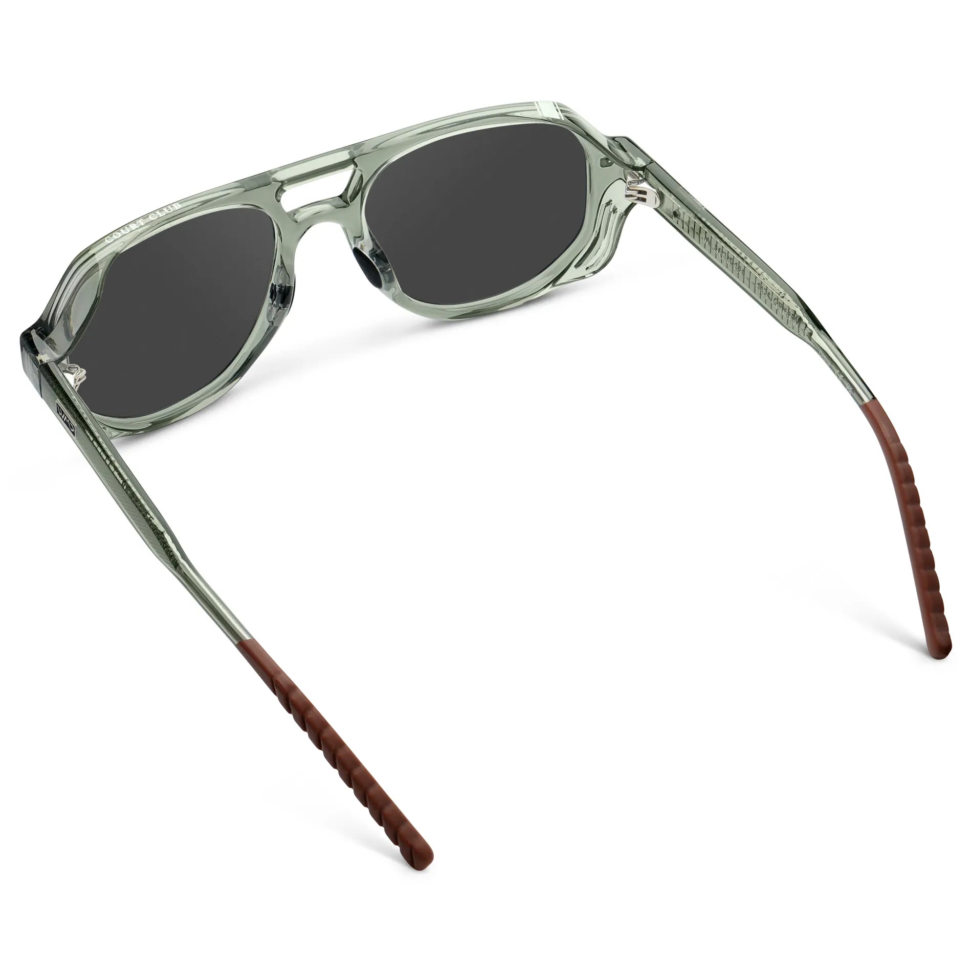 Sage Green / Grey || Back view of Men's Geometric Aviator Sunglasses with Sage Green Frame and Grey Lens on a white background