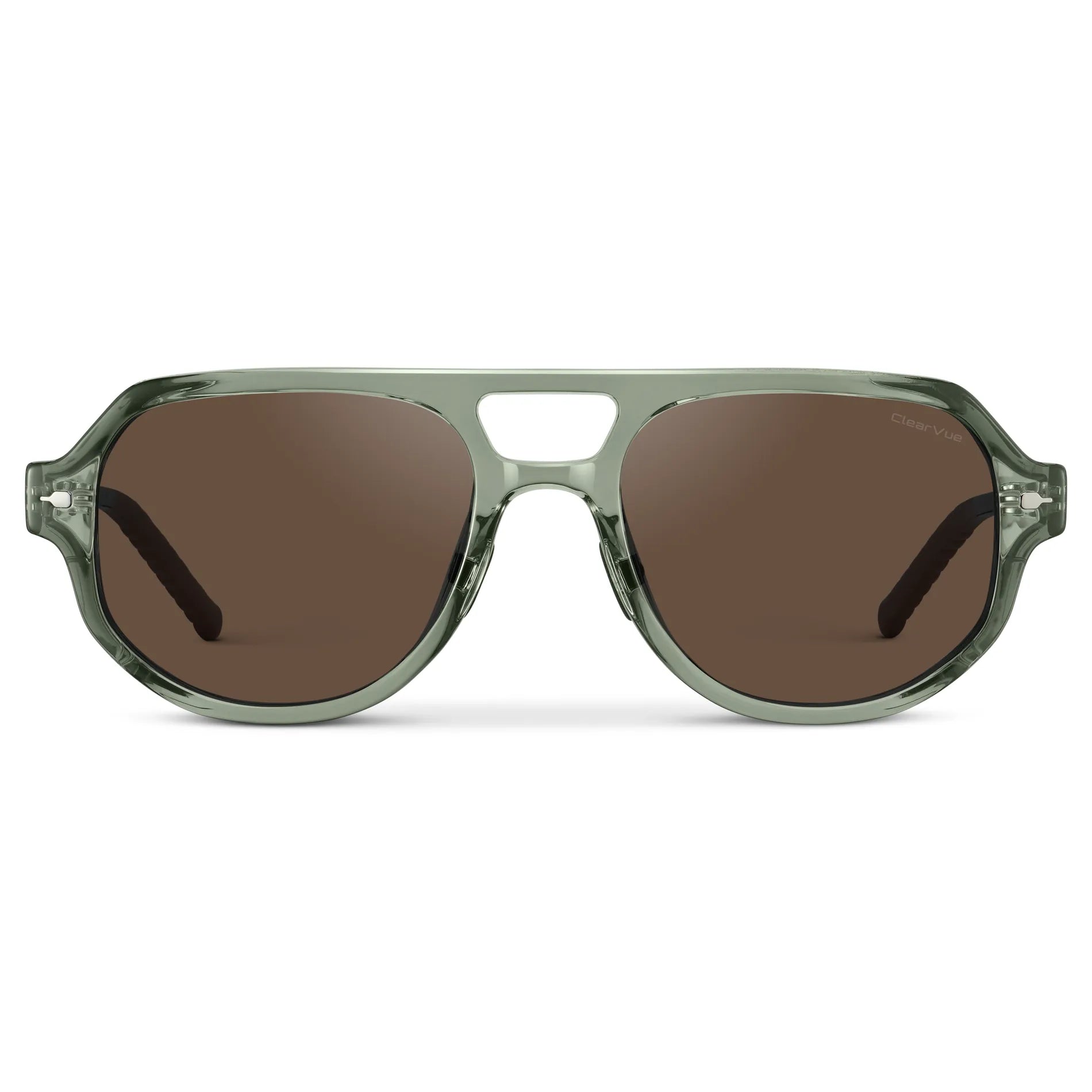Sage Green / Brown Lens || Men's Geometric Aviator Sunglasses with Sage Green Frame and Brown Lens on a white background