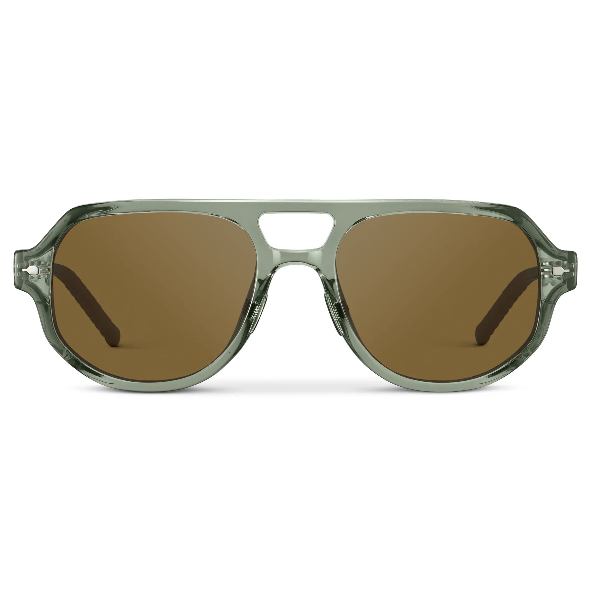 Sage Green / Amber || Men's Geometric Aviator Prescription Sunglasses with Sage Green Frame and Brown Lens on a white background