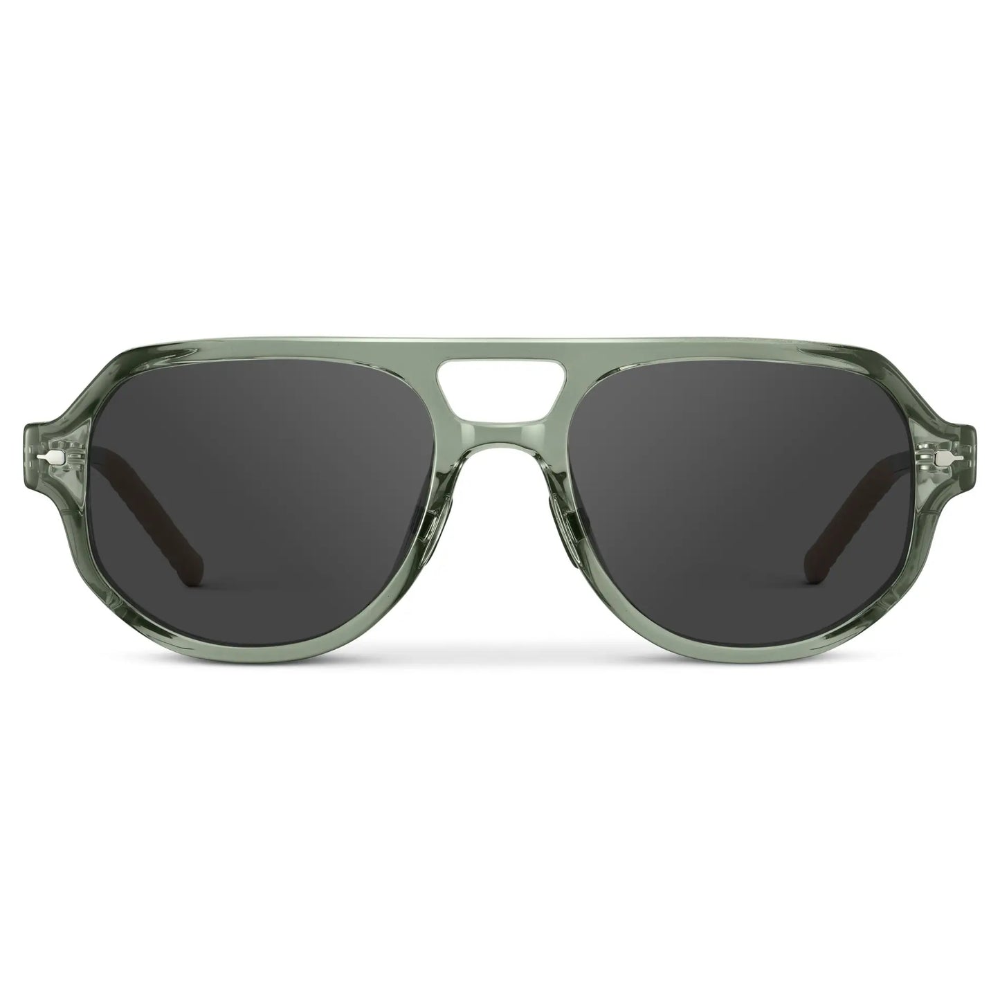 Sage Green / Grey || Men's Geometric Aviator Sunglasses with Sage Green Frame and Grey Lens on a white background