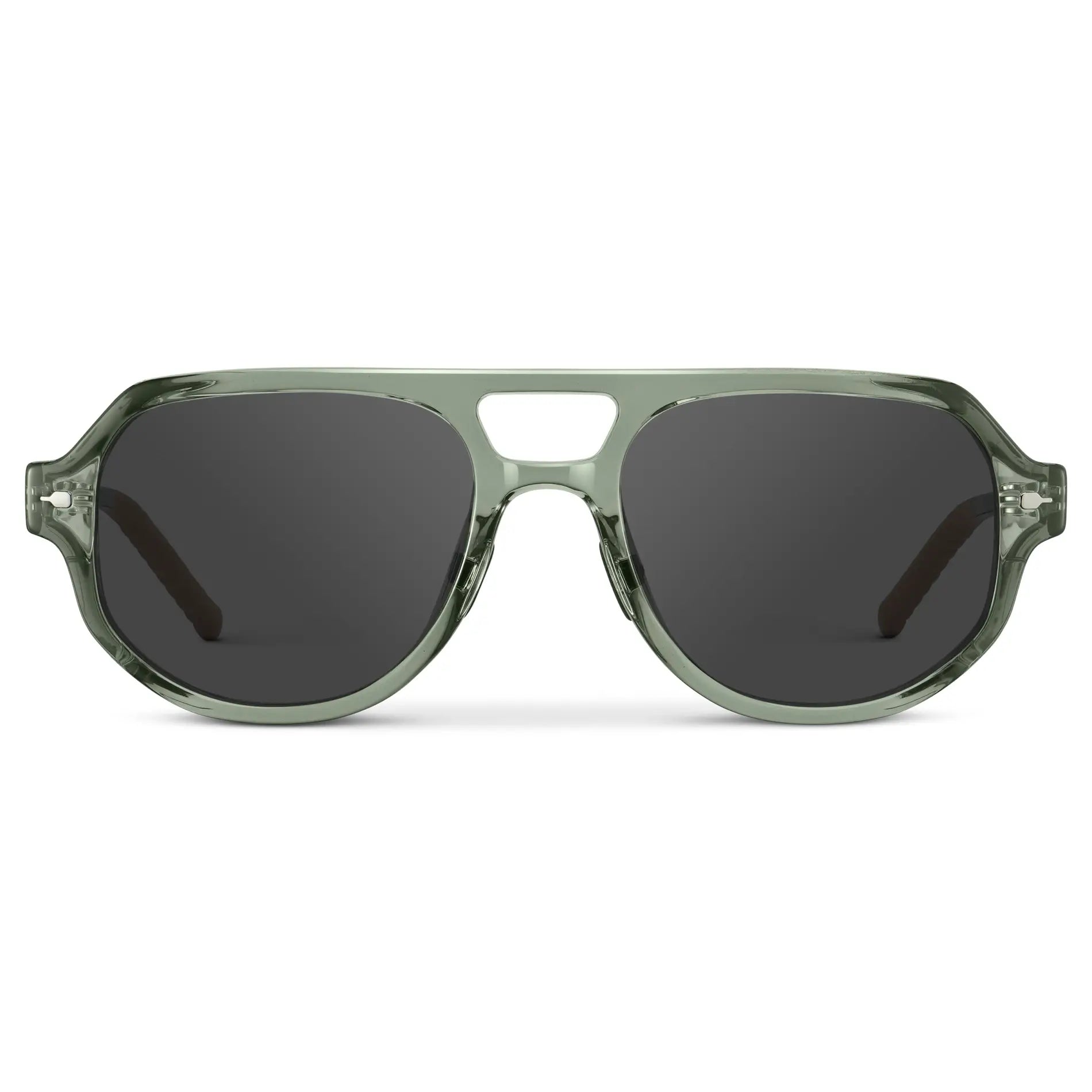 Sage Green / Grey || Men's Geometric Aviator Sunglasses with Sage Green Frame and Grey Lens on a white background