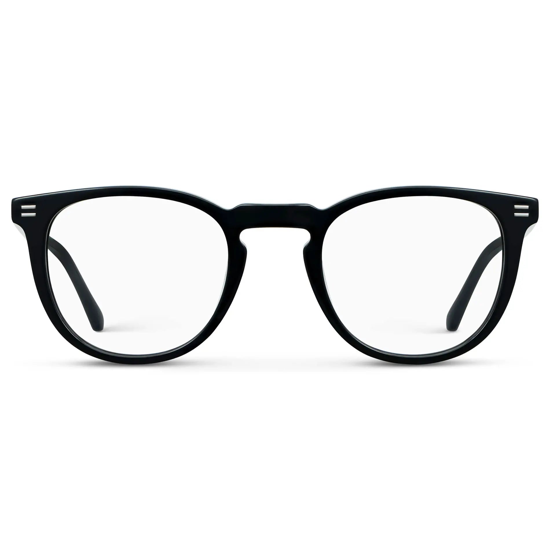Black || Women's Round Eyeglasses with Black Acetate Frame and Clear Prescription Lens on a white background