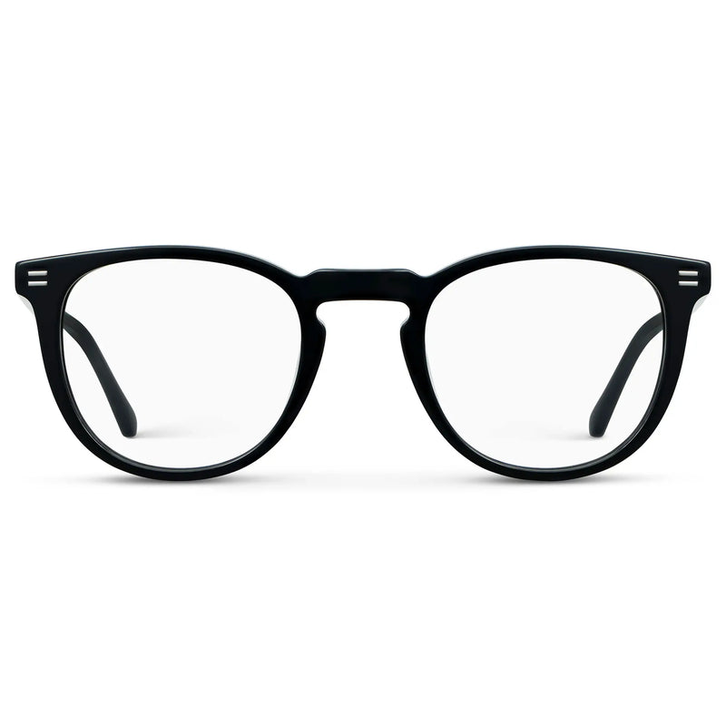 Black || Women's Round Eyeglasses with Black Acetate Frame and Clear Prescription Lens on a white background