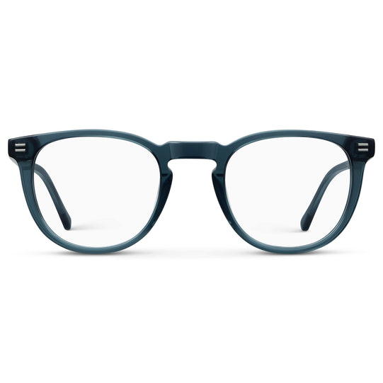 Crystal Steel Blue || Women's Round Blue Light Blocking Glasses with Crystal Steel Blue Acetate Frame and Clear Blue Light Blocking Lens