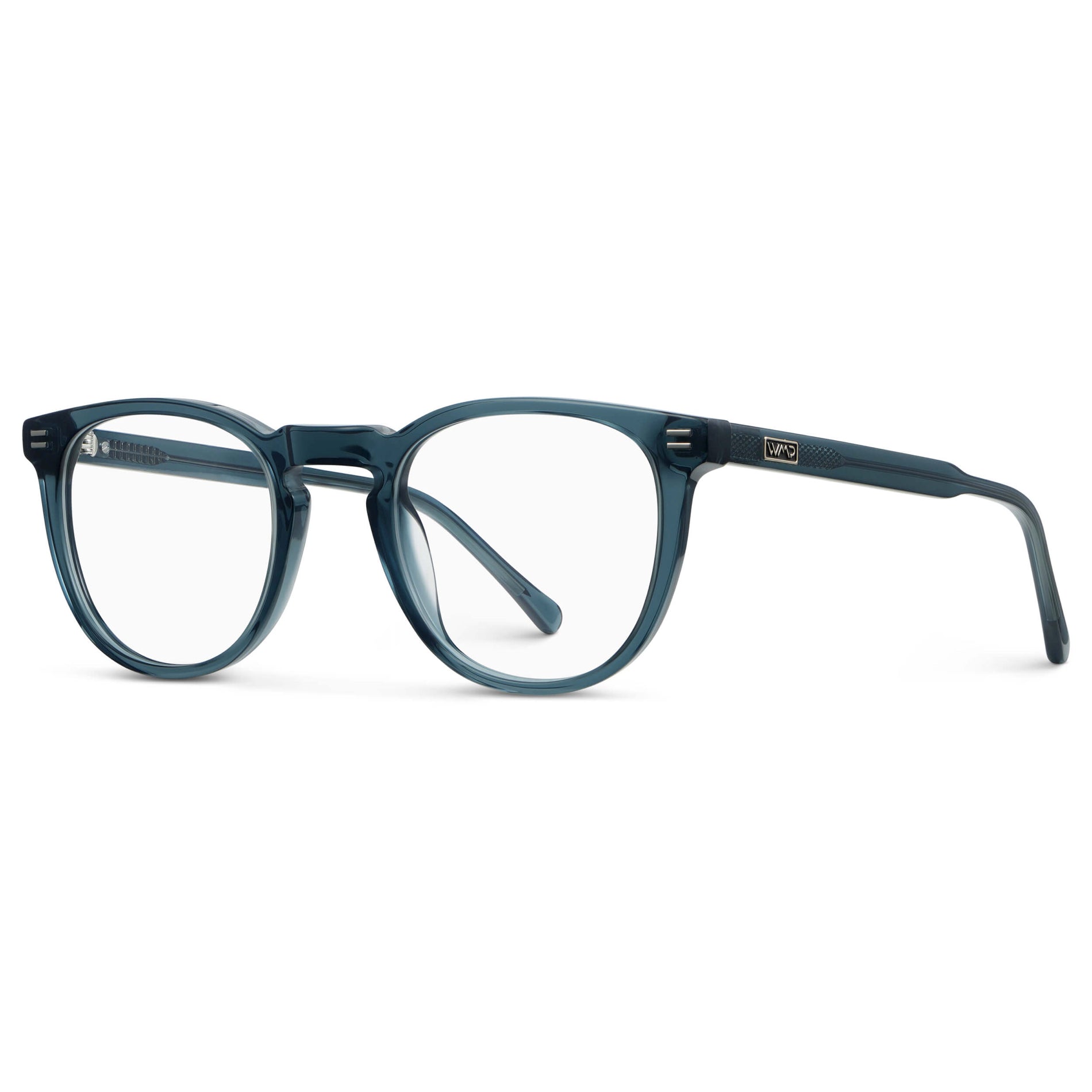 Crystal Steel Blue || Women's Round Eyeglasses with Crystal Steel Blue Acetate Frame and Clear Prescription Lens