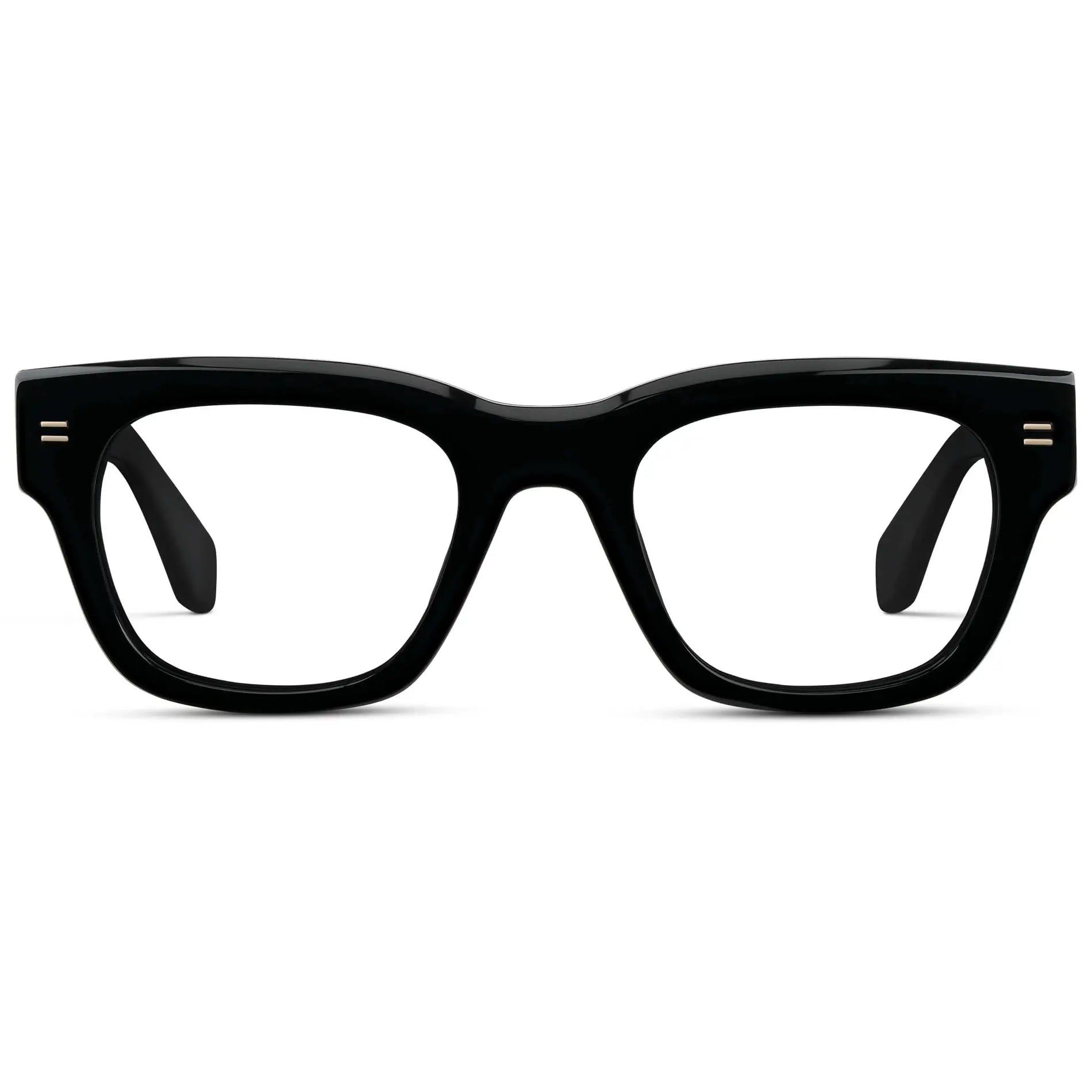 Black || Men's Oversized Rectangular Eyeglasses with Black Acetate Frame and Clear Prescription Lenses on a white background