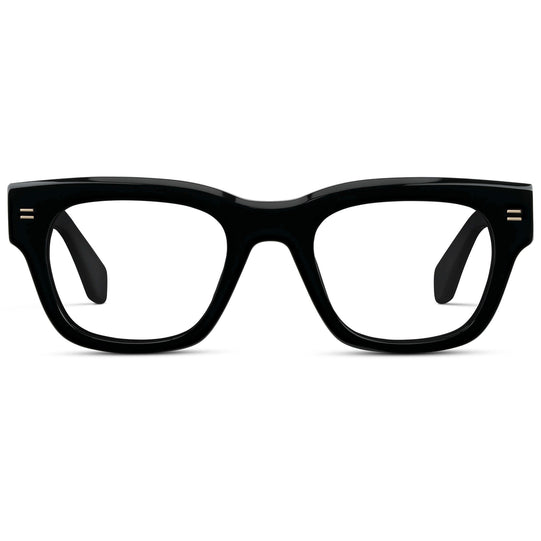 Black || Men's Oversized Rectangular Eyeglasses with Black Acetate Frame and Clear Prescription Lens