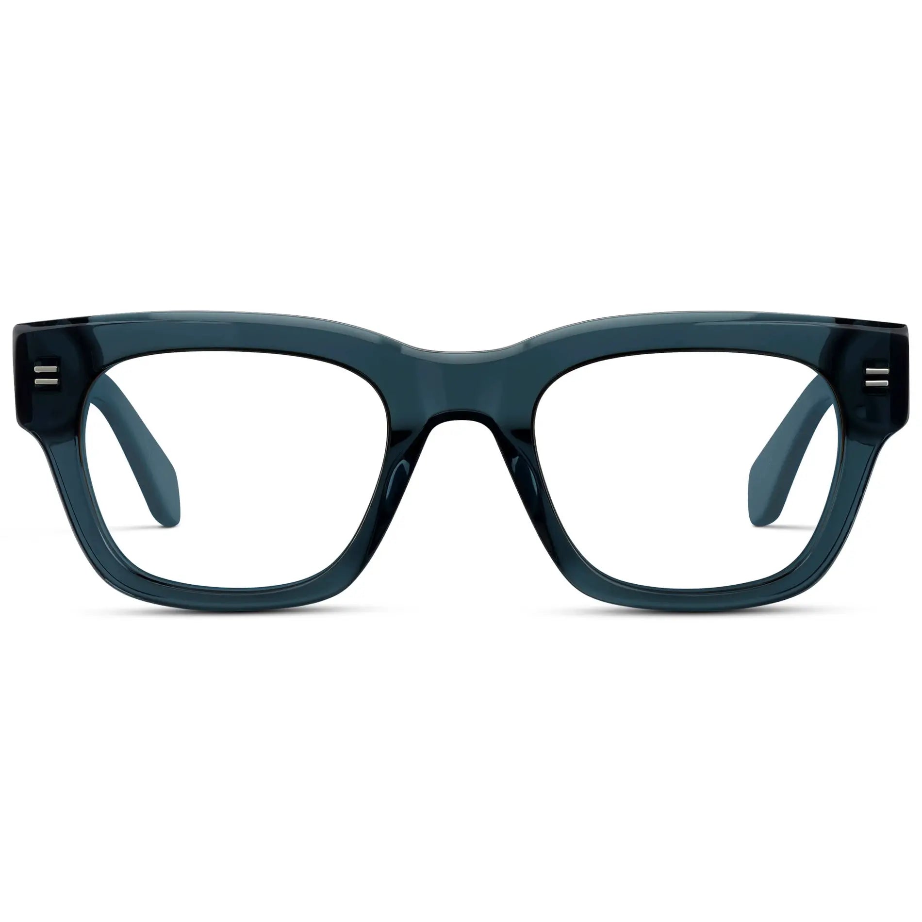 Crystal Steel Blue || Men's Oversized Rectangular Eyeglasses with Crystal Steel Blue Acetate Frame and Clear Prescription Lenses on a white background