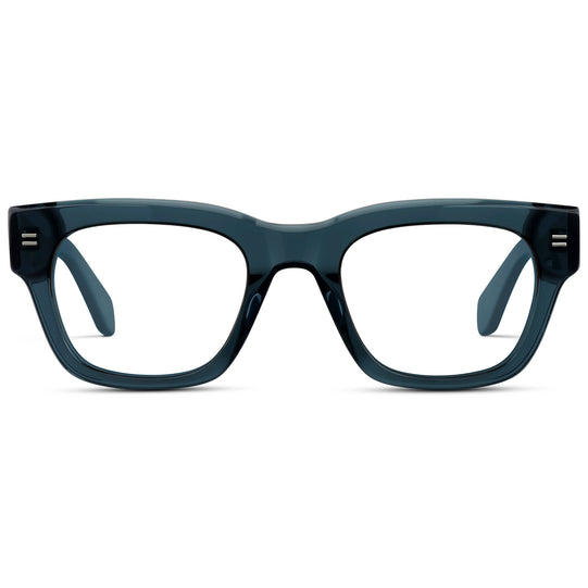 Crystal Steel Blue || Men's Oversized Rectangular Eyeglasses with Crystal Steel Blue Acetate Frame and Clear Prescription Lens