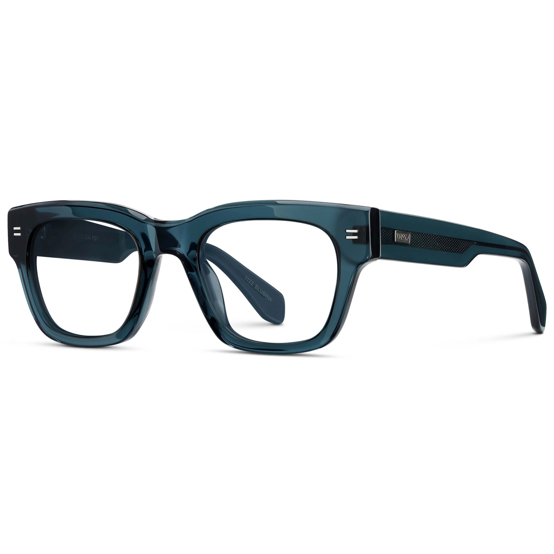 Crystal Steel Blue || Men's Oversized Rectangular Eyeglasses with Crystal Steel Blue Acetate Frame and Clear Prescription Lens