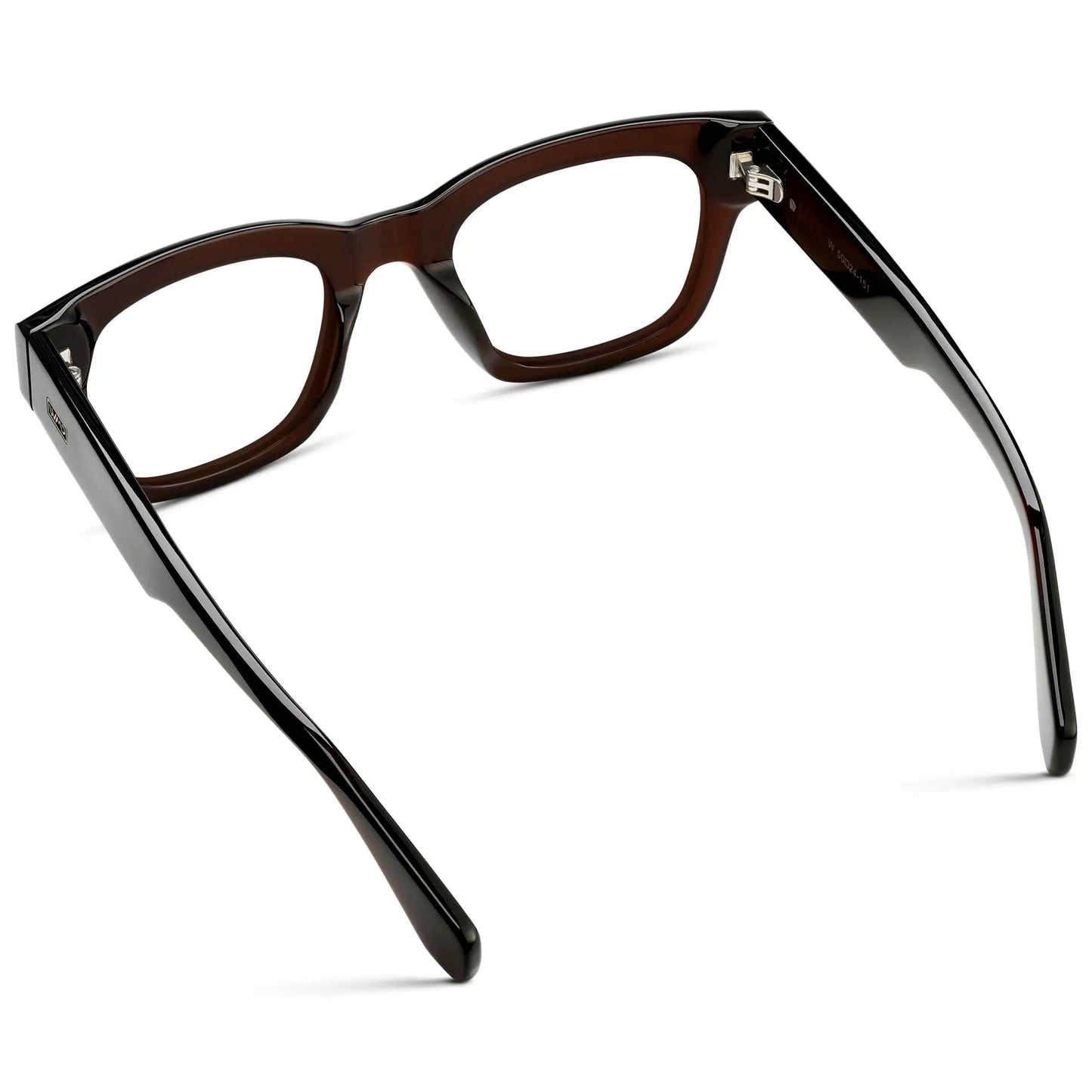 Burnt Cedar Brown || Back view of Men's Oversized Rectangular Eyeglasses with Burnt Cedar Brown Acetate Frame and Clear Prescription Lenses on a white background