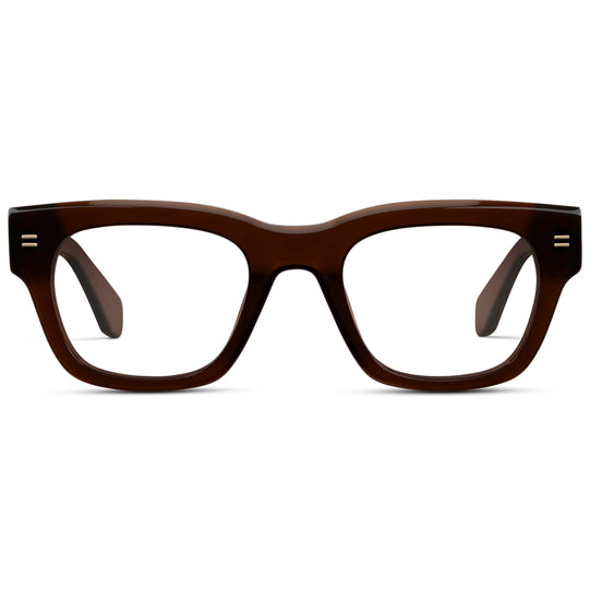 Burnt Cedar Brown || Men's Oversized Rectangular Eyeglasses with Burnt Cedar Brown Acetate Frame and Clear Prescription Lens