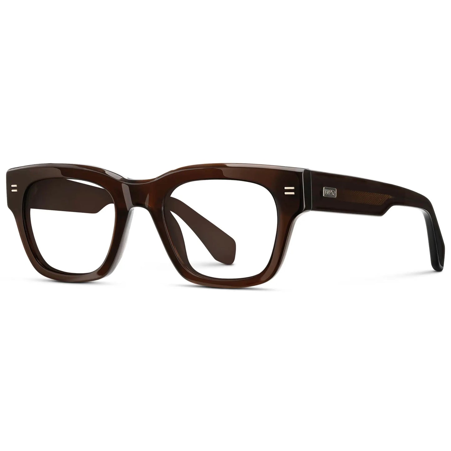 Burnt Cedar Brown || Side view of Men's Oversized Rectangular Eyeglasses with Burnt Cedar Brown Acetate Frame and Clear Prescription Lenses on a white background
