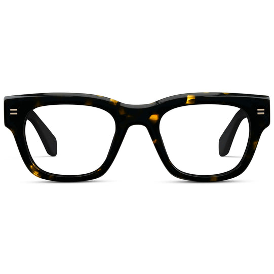 Obsidian Gold Tortoise || Men's Oversized Rectangular Eyeglasses with Obsidian Gold Tortoise Acetate Frame and Clear Prescription Lens