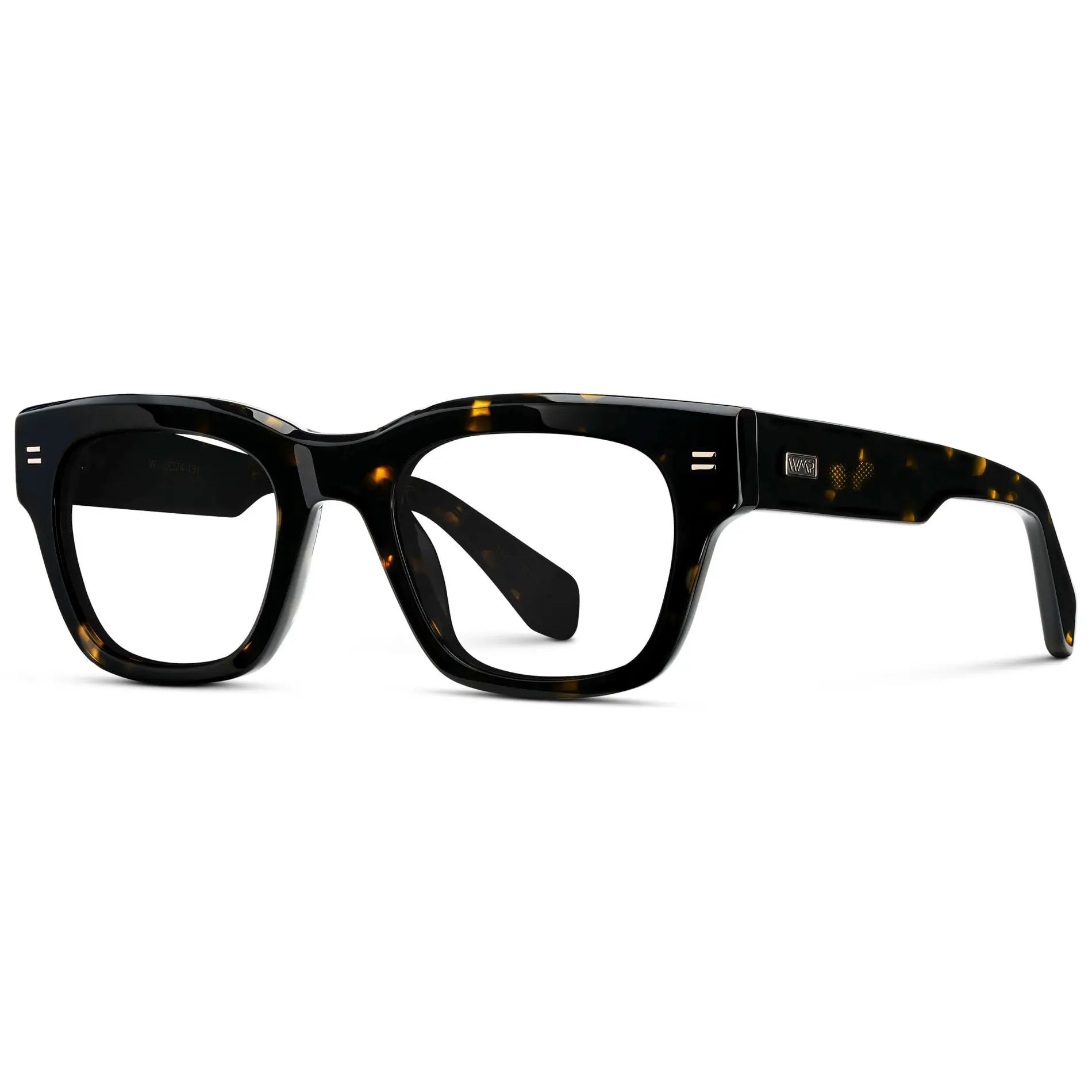 Obsidian Gold Tortoise || Side view of Men's Oversized Rectangular Eyeglasses with Obsidian Gold Tortoise Acetate Frame and Clear Prescription Lenses on a white background