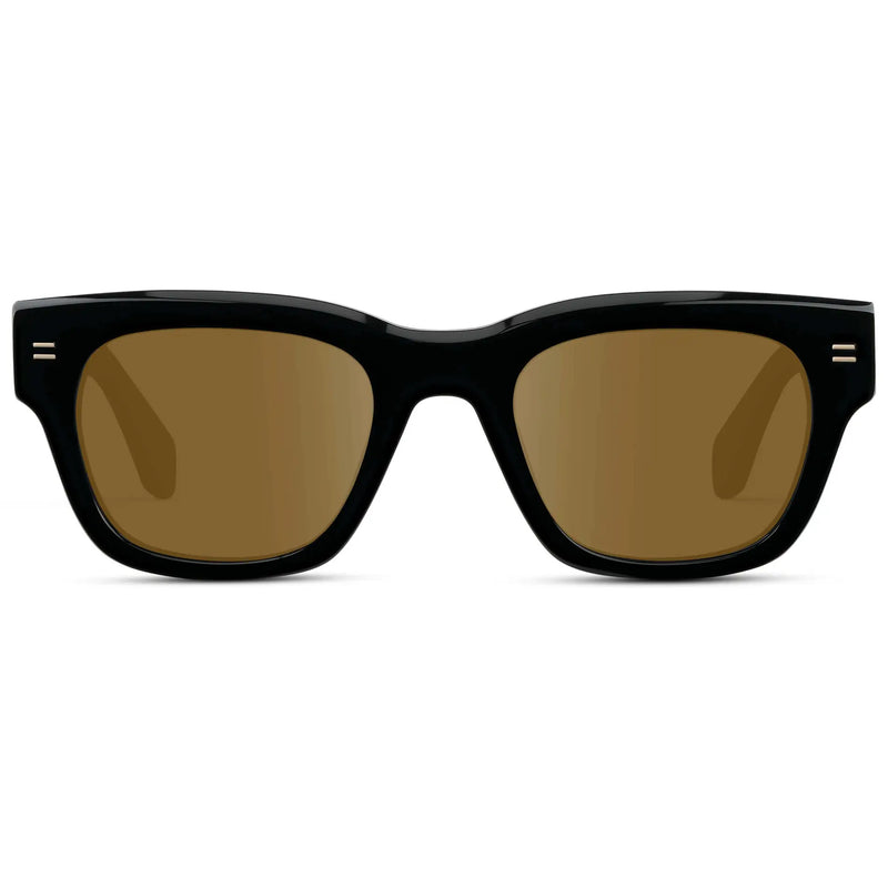 Black / Amber || Men's Oversized Rectangular Prescription Sunglasses with Black Acetate Frame and Brown Prescription Lens