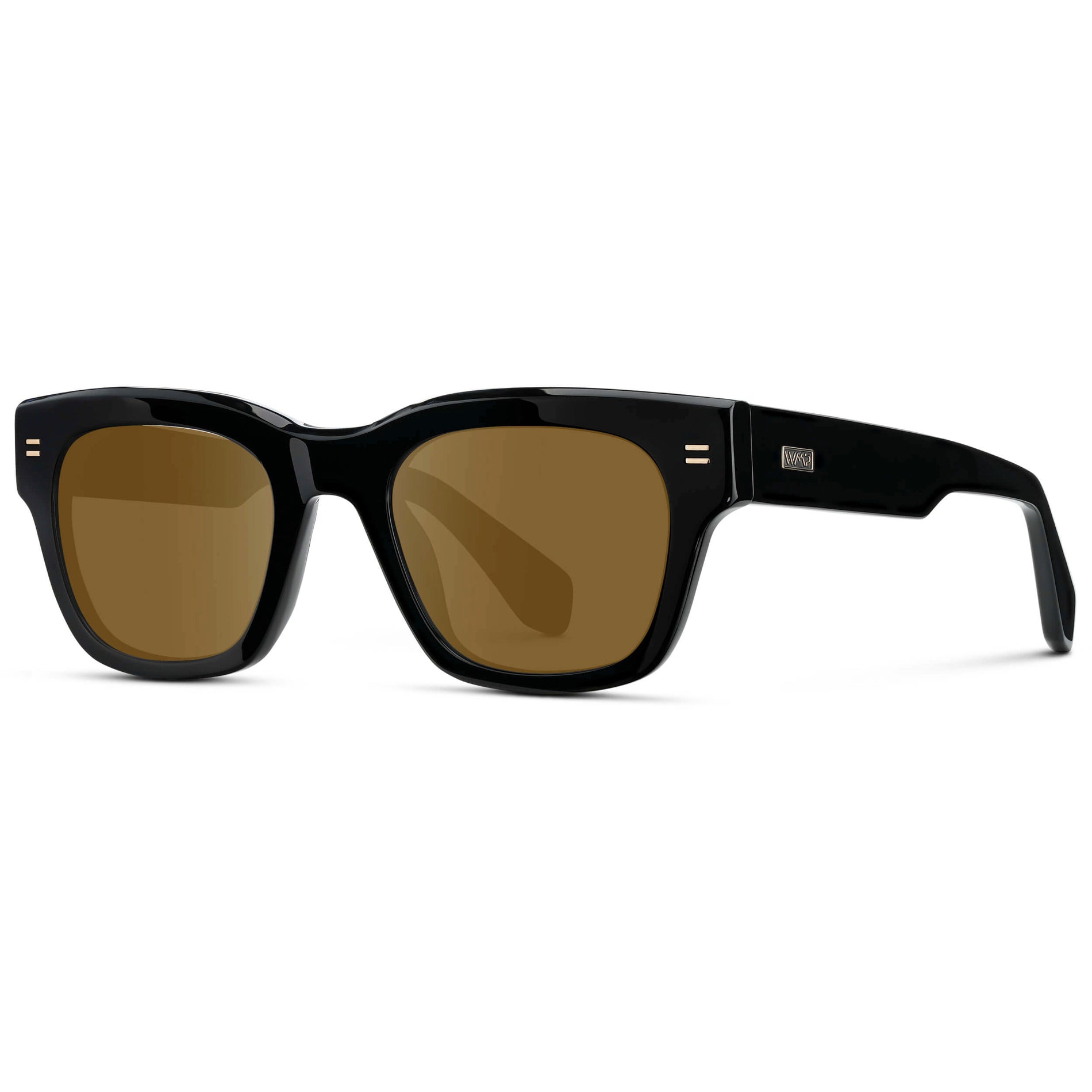 Black / Amber || Men's Oversized Rectangular Prescription Sunglasses with Black Acetate Frame and Brown Prescription Lens
