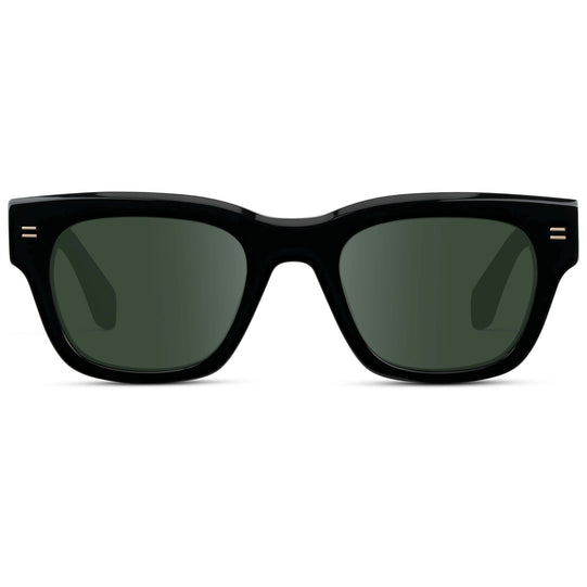Black / G15 || Men's Oversized Rectangular Prescription Sunglasses with Black Acetate Frame and Green Prescription Lens