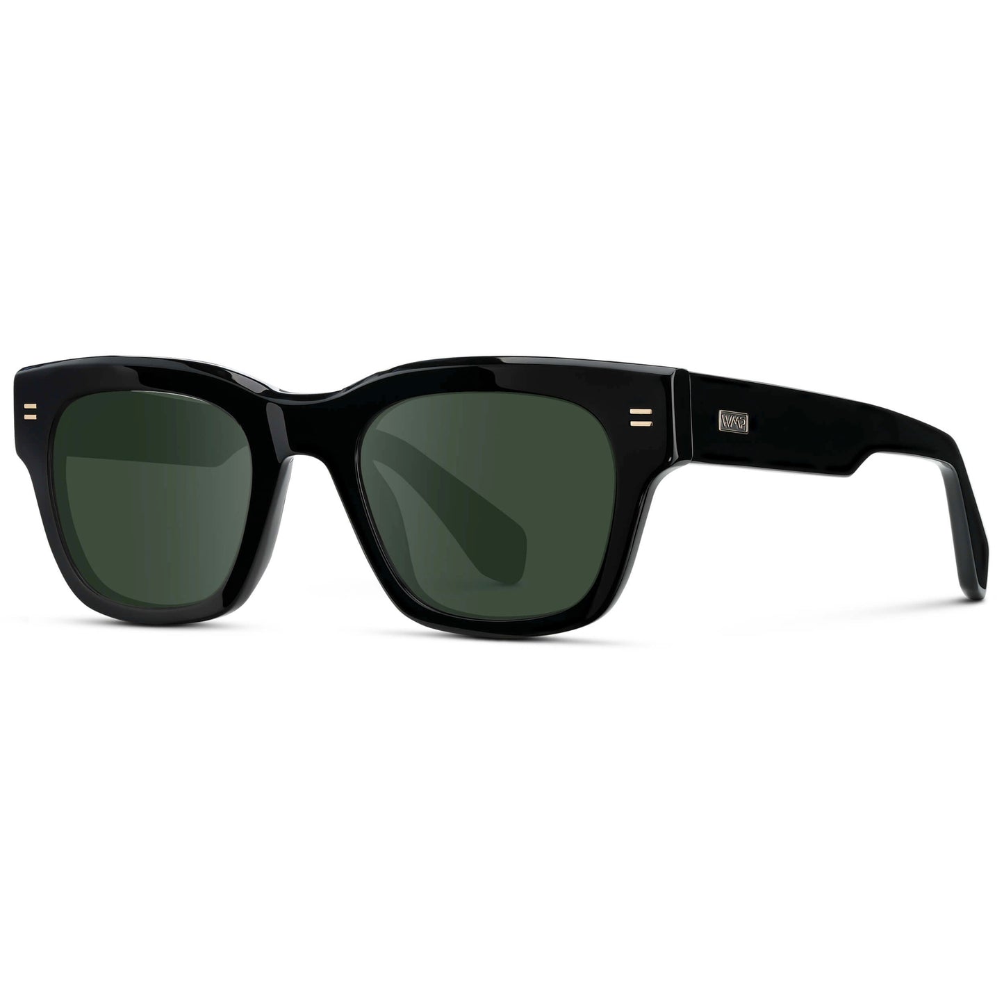 Black / G15 || Men's Oversized Rectangular Prescription Sunglasses with Black Acetate Frame and Green Prescription Lens