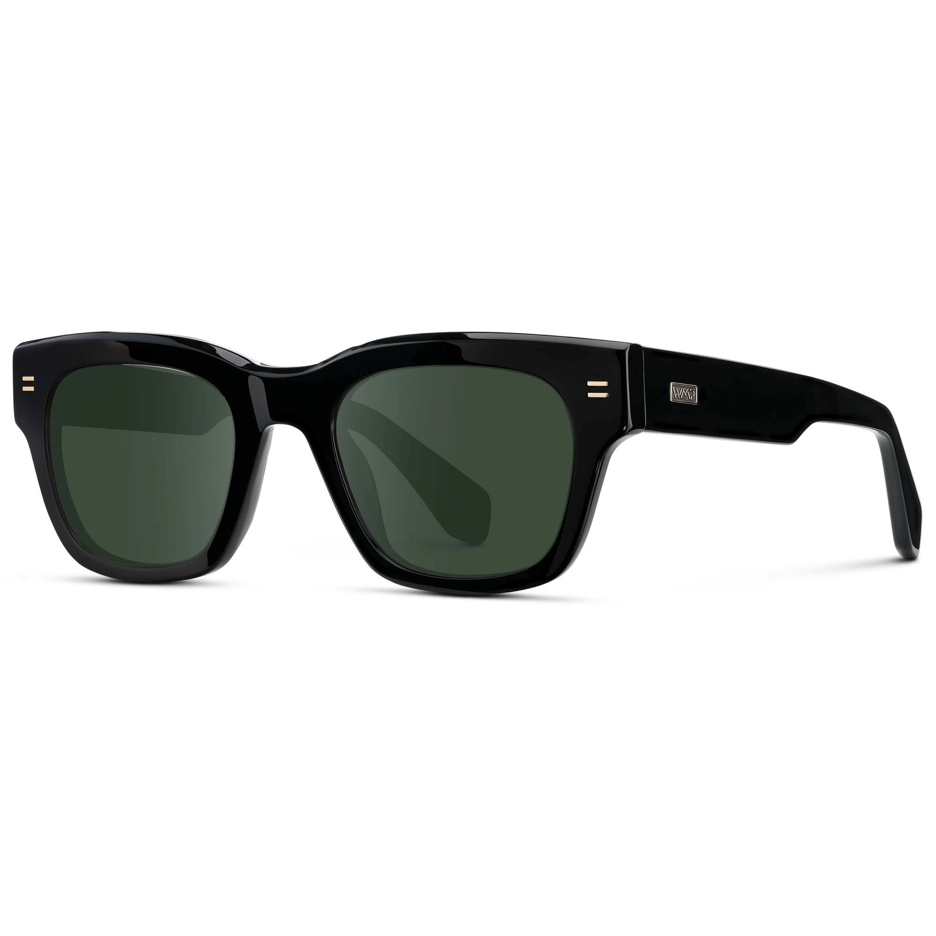 Black / G15 || Men's Oversized Rectangular Prescription Sunglasses with Black Acetate Frame and Green Prescription Lens