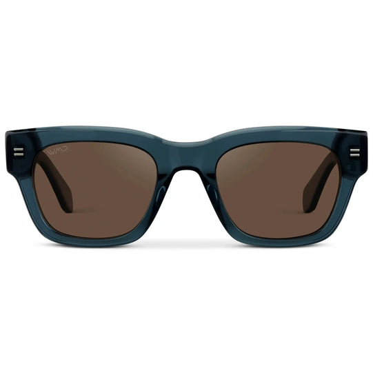 Crystal Steel Blue / Brown Lens || Men's Oversized Rectangular Sunglasses with Crystal Steel Blue Acetate Frame and Brown Polarized Lens