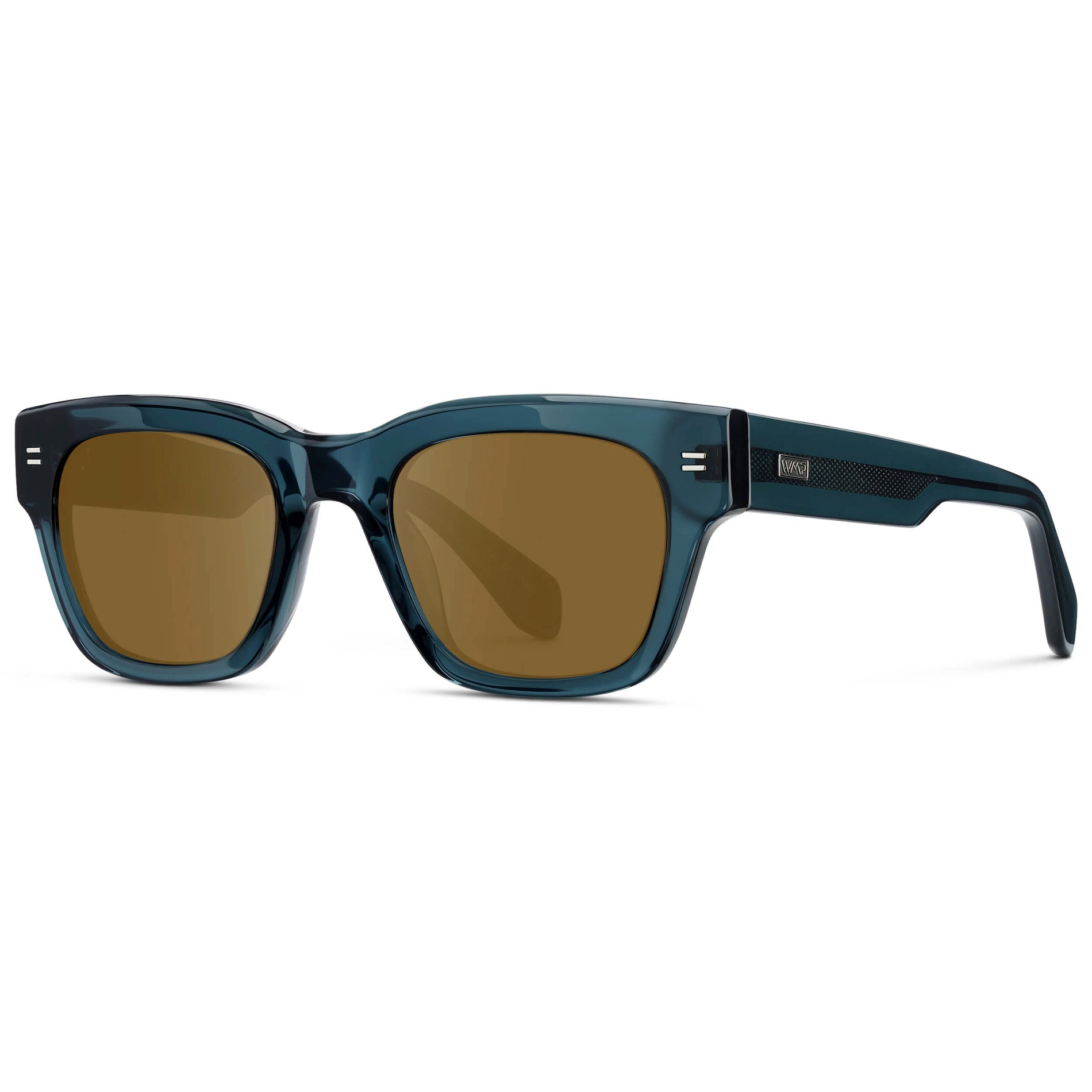 Crystal Steel Blue / Amber || Men's Oversized Rectangular Prescription Sunglasses with Crystal Steel Blue Acetate Frame and Amber Prescription Lens