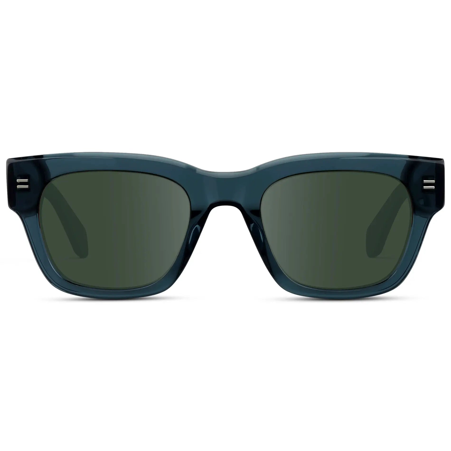 Crystal Steel Blue / G15 || Men's Oversized Rectangular Prescription Sunglasses with Crystal Steel Blue Acetate Frame and Green Prescription Lens