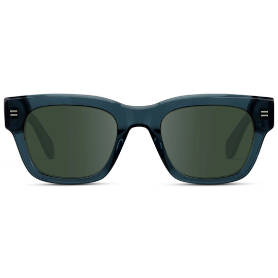 Crystal Steel Blue / G15 || Men's Oversized Rectangular Prescription Sunglasses with Crystal Steel Blue Acetate Frame and Green Prescription Lens