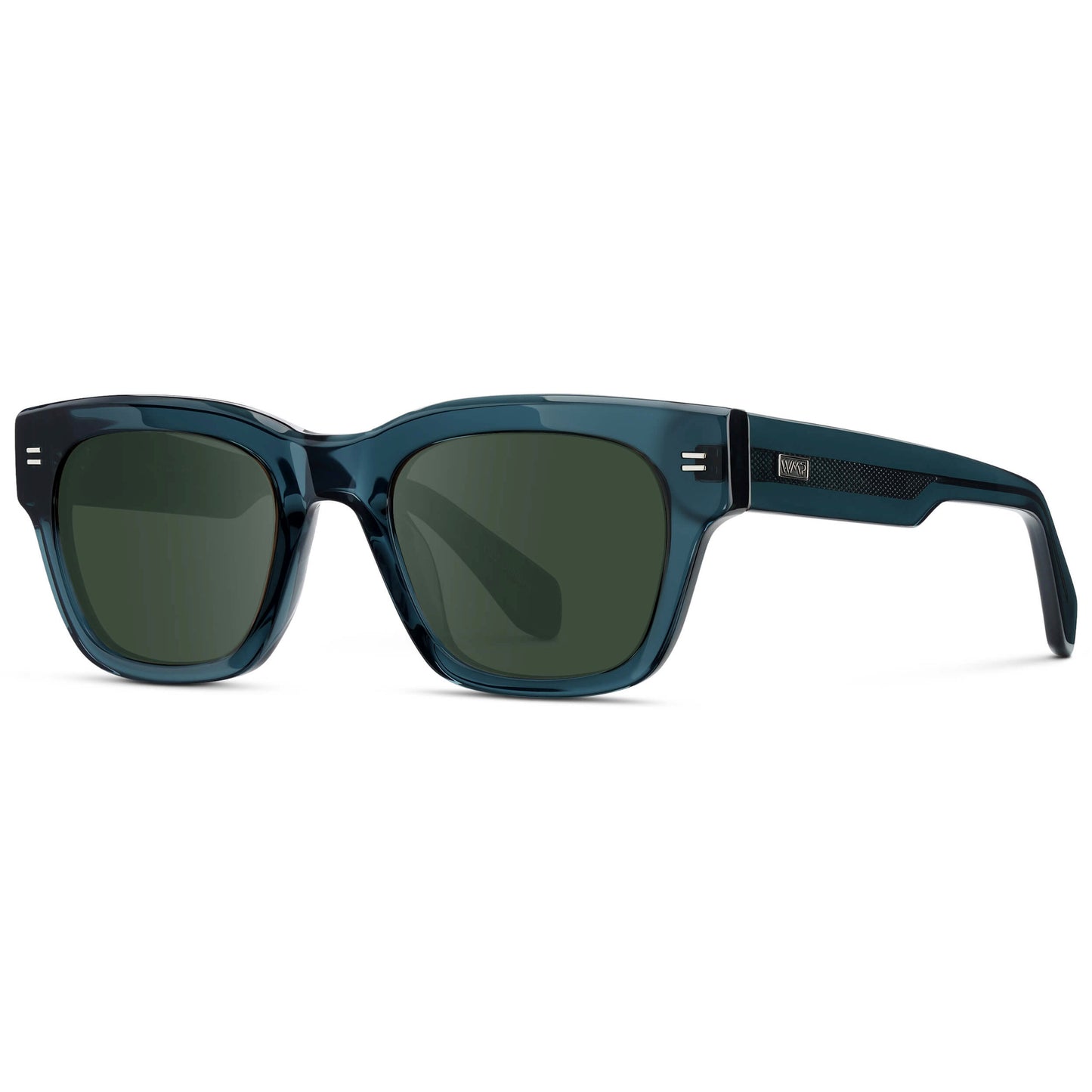 Crystal Steel Blue / G15 || Men's Oversized Rectangular Prescription Sunglasses with Crystal Steel Blue Acetate Frame and Green Prescription Lens