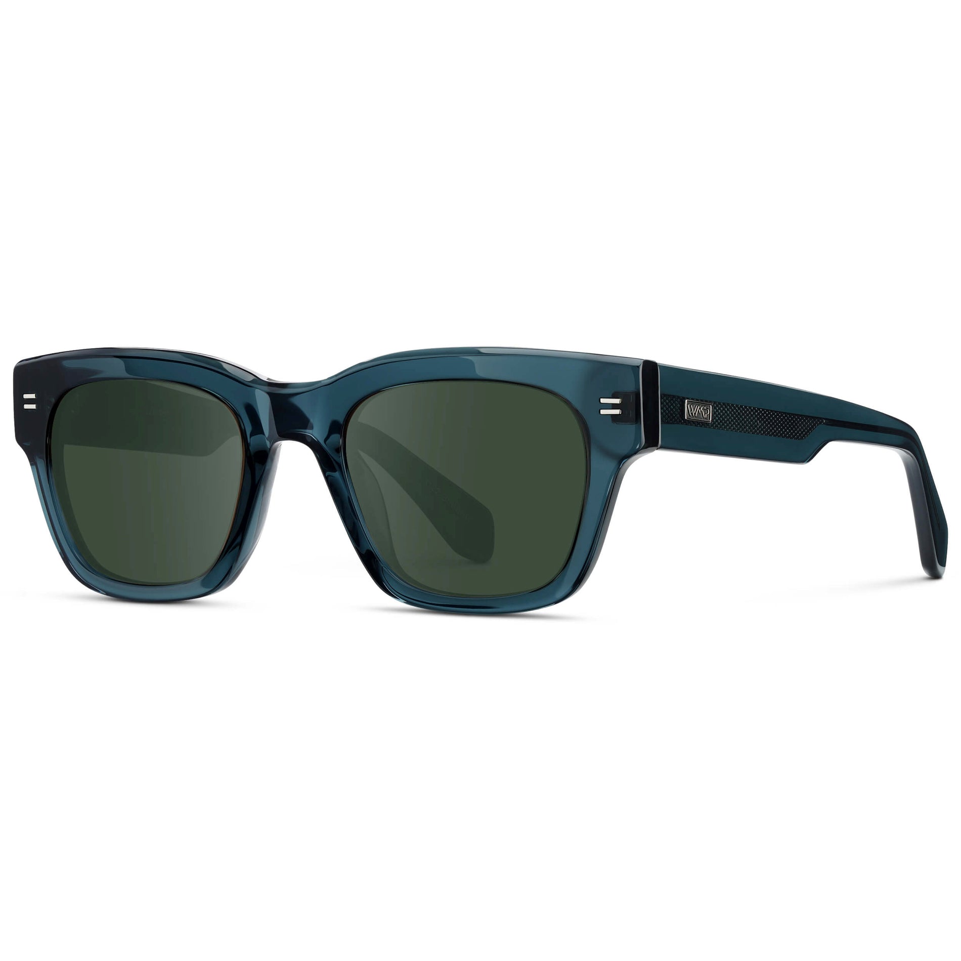 Crystal Steel Blue / G15 || Men's Oversized Rectangular Prescription Sunglasses with Crystal Steel Blue Acetate Frame and Green Prescription Lens