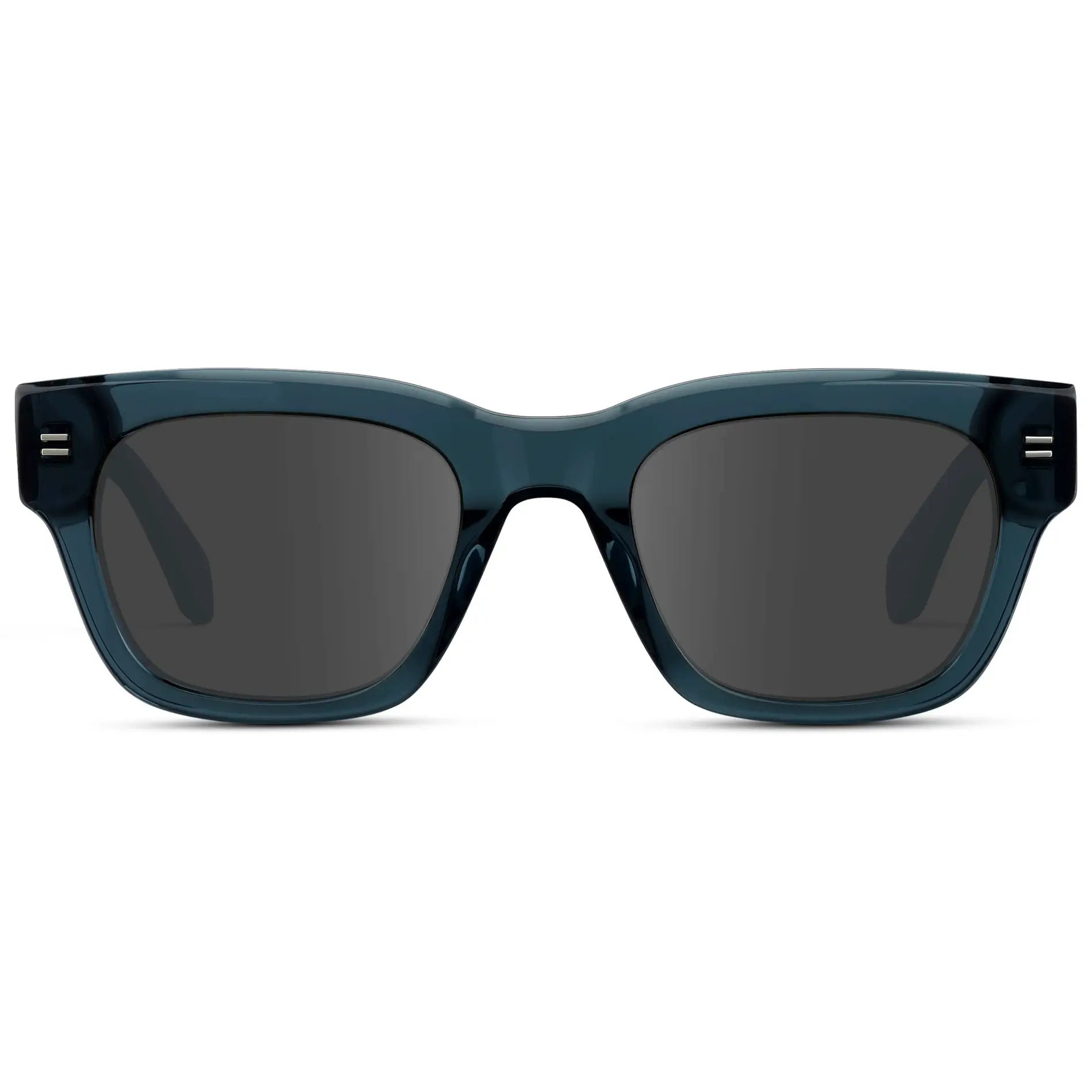 Crystal Steel Blue / Grey || Men's Oversized Rectangular Prescription Sunglasses with Crystal Steel Blue Acetate Frame and Grey Prescription Lens