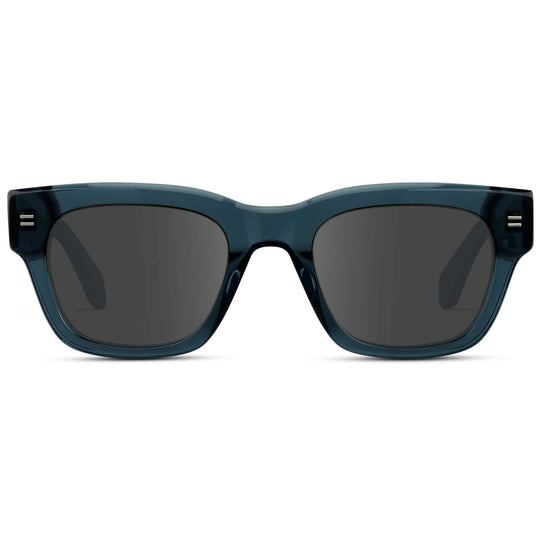 Crystal Steel Blue / Grey || Men's Oversized Rectangular Prescription Sunglasses with Crystal Steel Blue Acetate Frame and Grey Prescription Lens