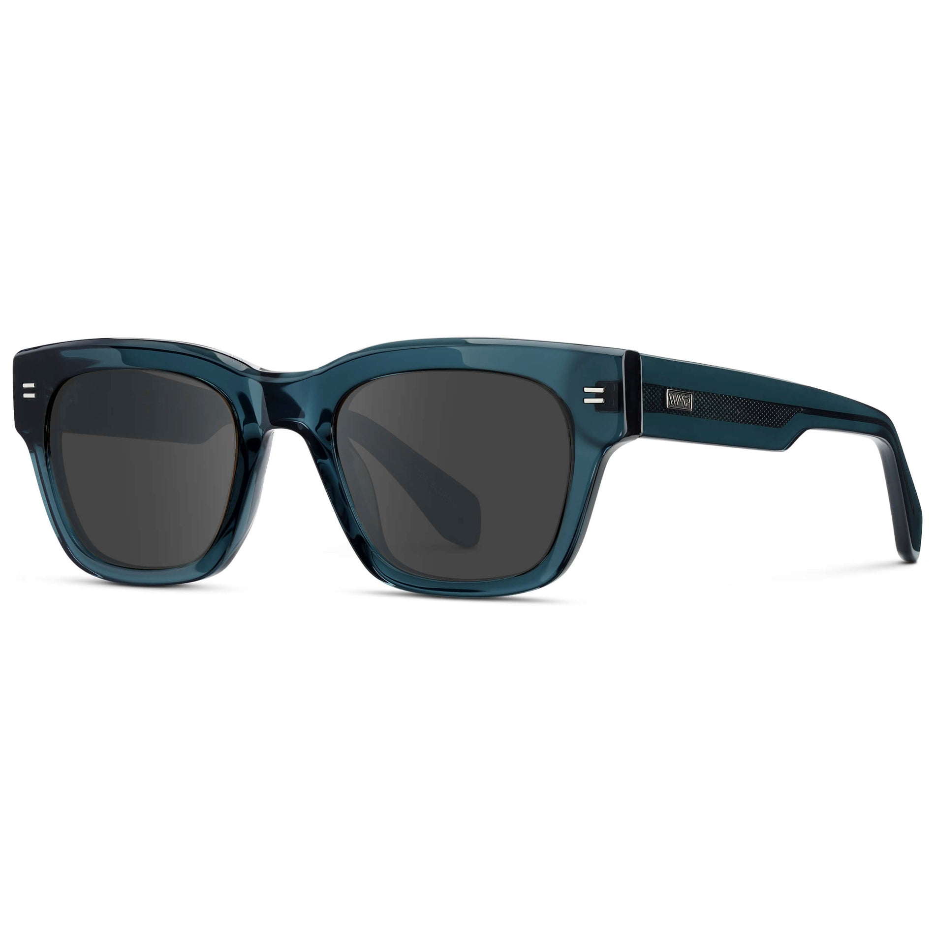 Crystal Steel Blue / Grey || Men's Oversized Rectangular Prescription Sunglasses with Crystal Steel Blue Acetate Frame and Grey Prescription Lens