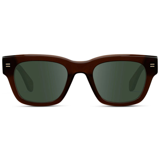 Burnt Cedar Brown / G15 || Men's Oversized Rectangular Prescription Sunglasses with Burnt Cedar Brown Acetate Frame and Green Prescription Lens