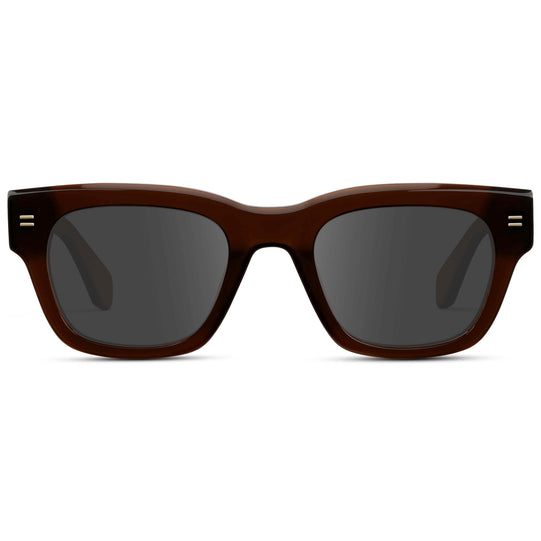 Burnt Cedar Brown / Grey || Men's Oversized Rectangular Prescription Sunglasses with Burnt Cedar Brown Acetate Frame and Grey Prescription Lens